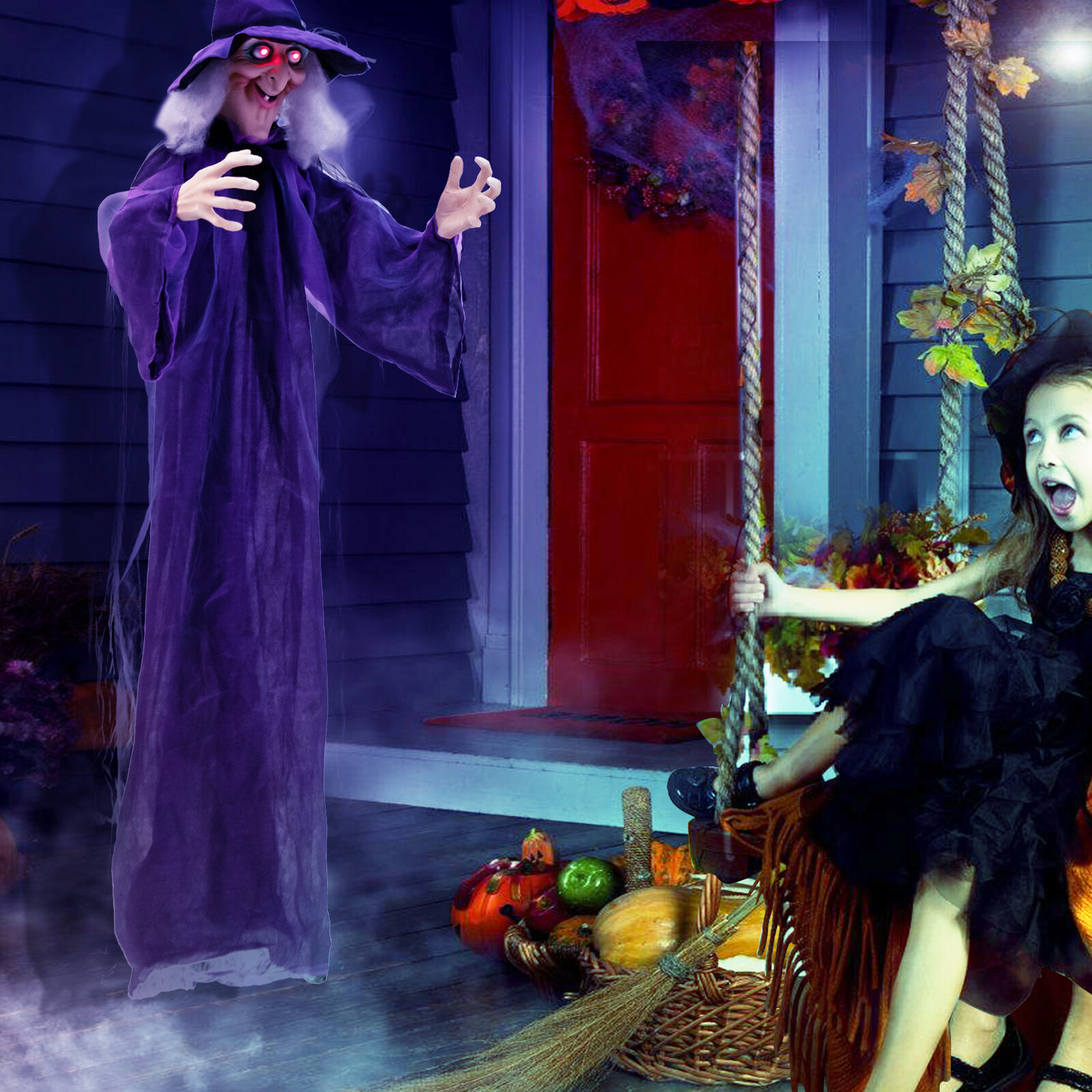 Rippuvad halloweeni kaunistused eelnevalt salvestatud fraasidega