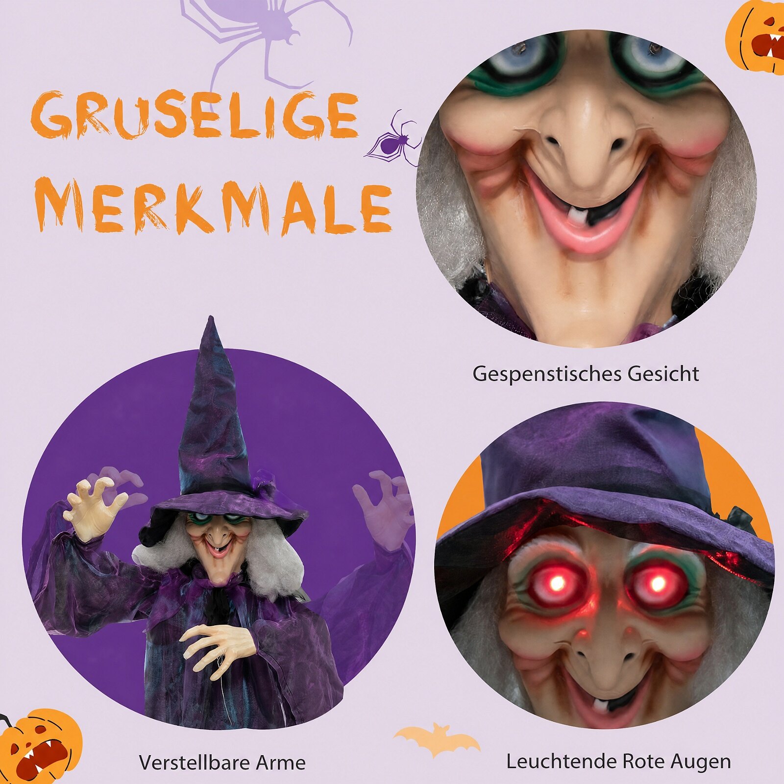 Rippuvad halloweeni kaunistused eelnevalt salvestatud fraasidega
