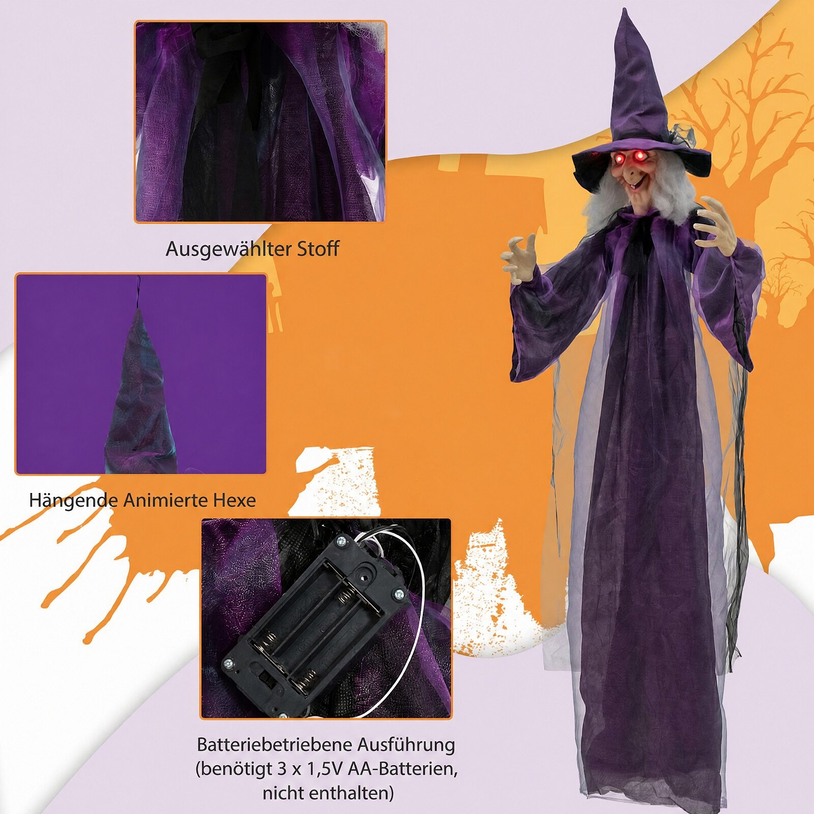 Rippuvad halloweeni kaunistused eelnevalt salvestatud fraasidega