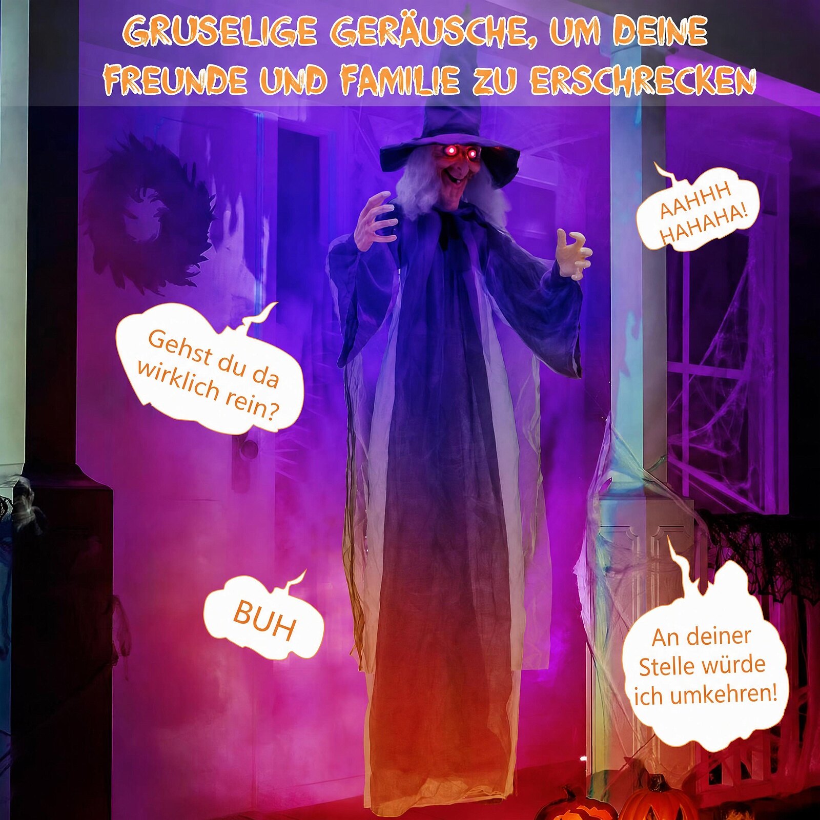 Rippuvad halloweeni kaunistused eelnevalt salvestatud fraasidega