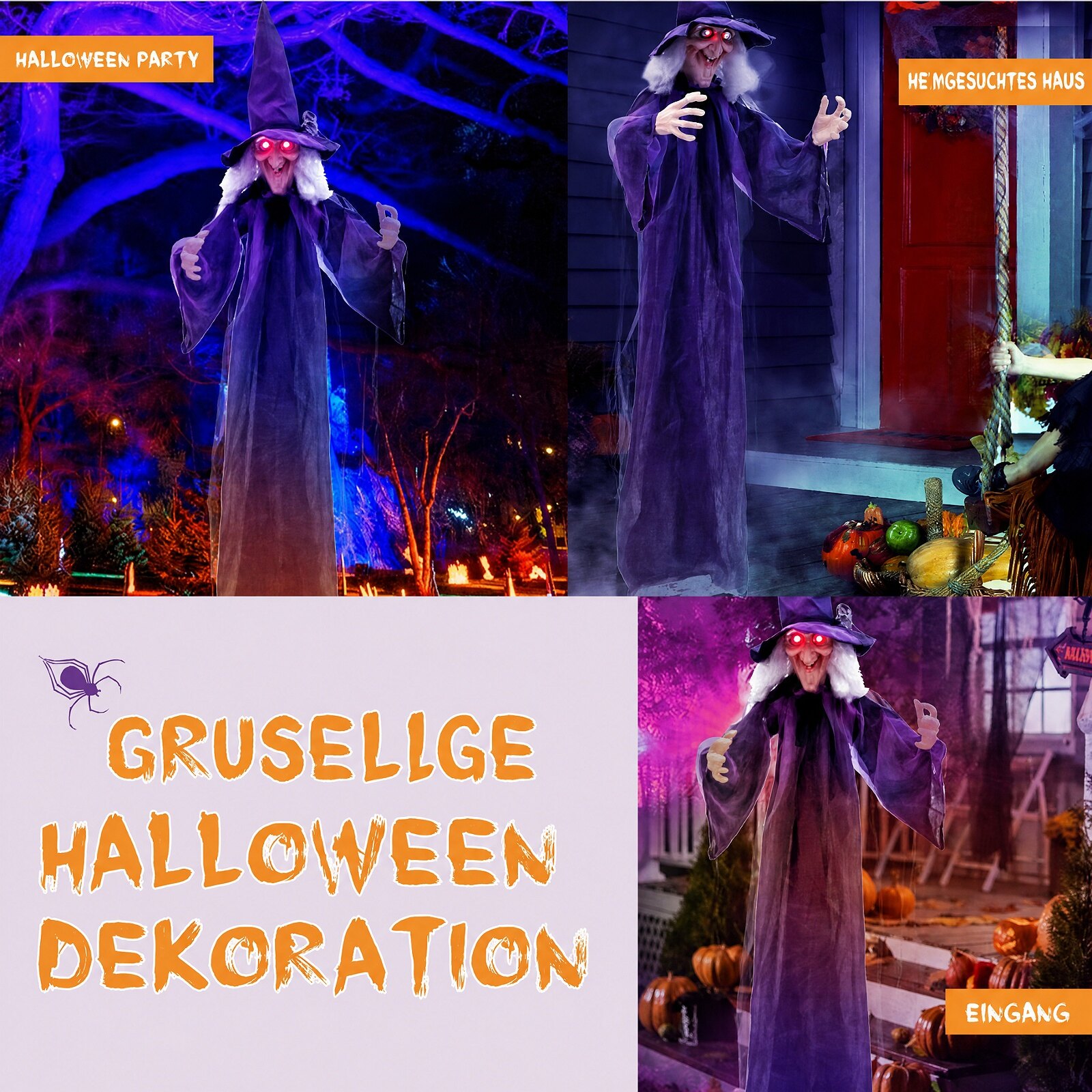 Rippuvad halloweeni kaunistused eelnevalt salvestatud fraasidega
