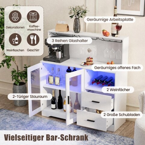 Köögikapp/buffet avatud sahtlitega, pistikupesa ja LED-valgustusega, 120 x 40 x 115,5 cm, valge