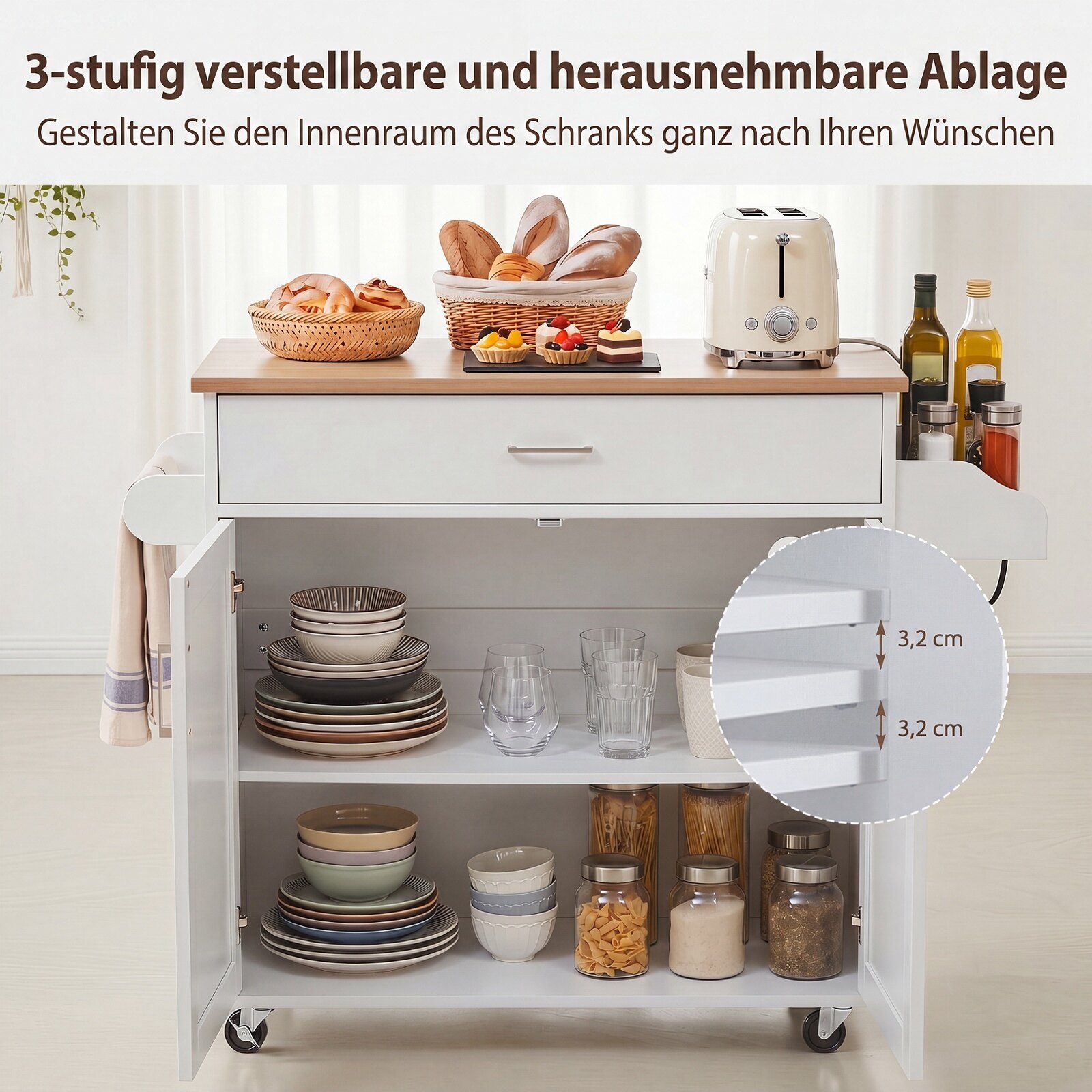 Köögikäru käterätikuivati, maitseaineteriiuli, sahtli ja pistikupesaga, köögisaar, ratastel köögikapp