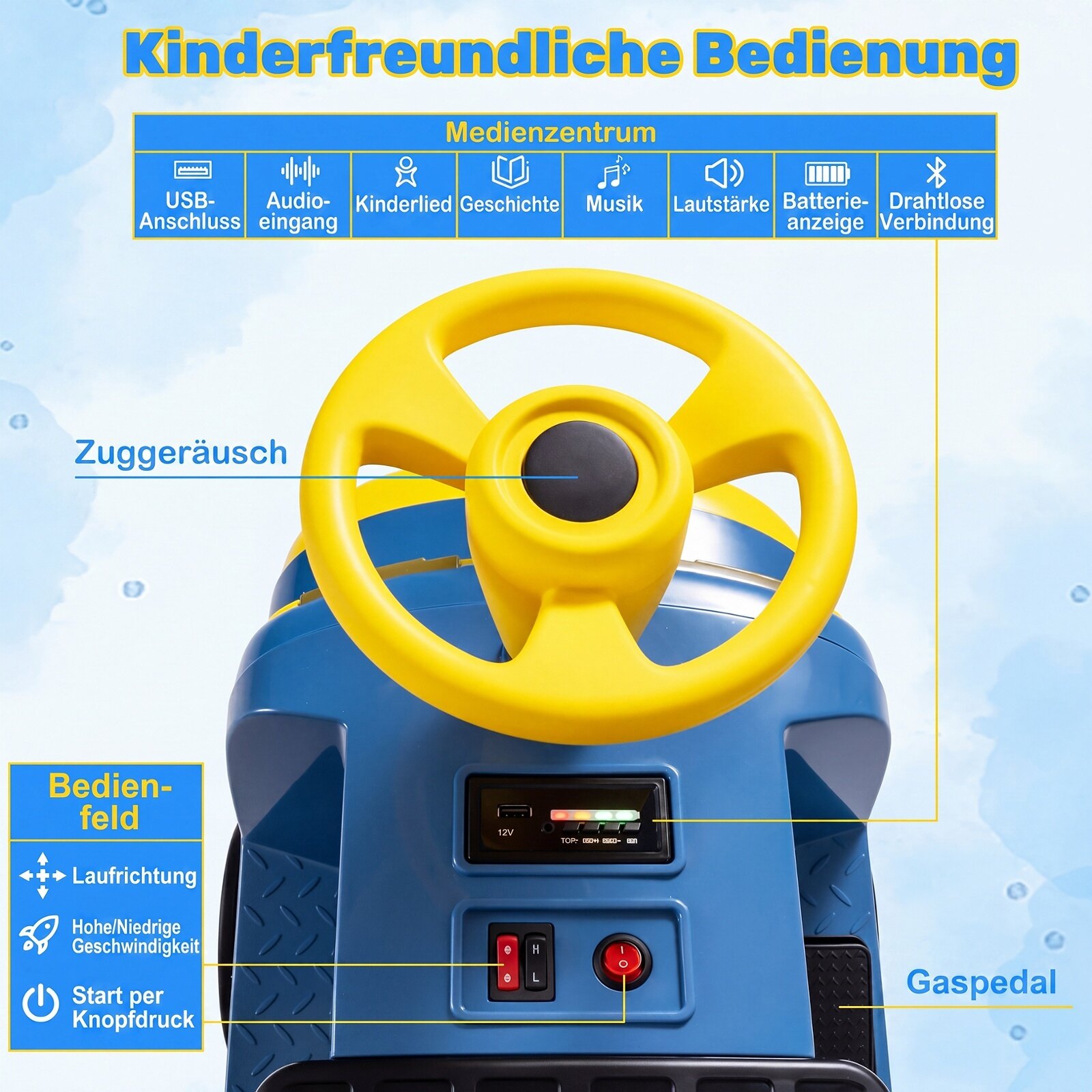 Laste elektriauto 12 V, elektriline sõiduauto 2 istme ja 2 mootoriga, 95 x 41 x 51 cm, sinine