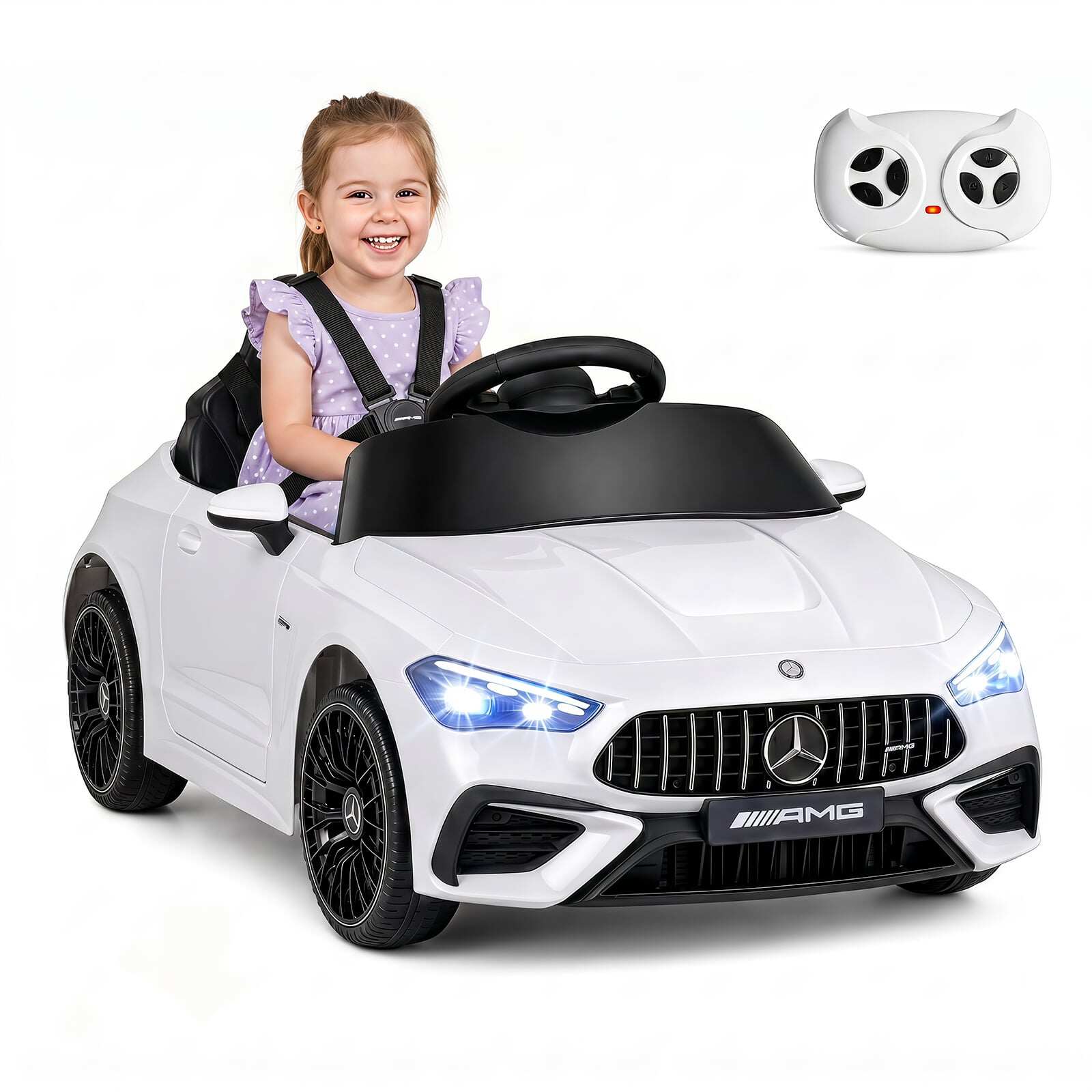 Laste elektriauto 12 V Mercedes-AMG lasteauto LED-tulede ja 2,4 G puldiga valge
