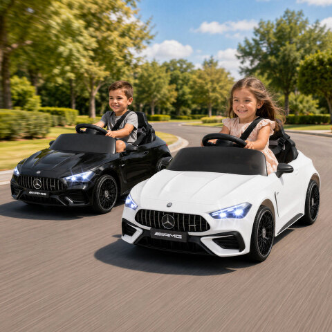 Laste elektriauto 12 V Mercedes-AMG lasteauto LED-tulede ja 2,4 G puldiga valge