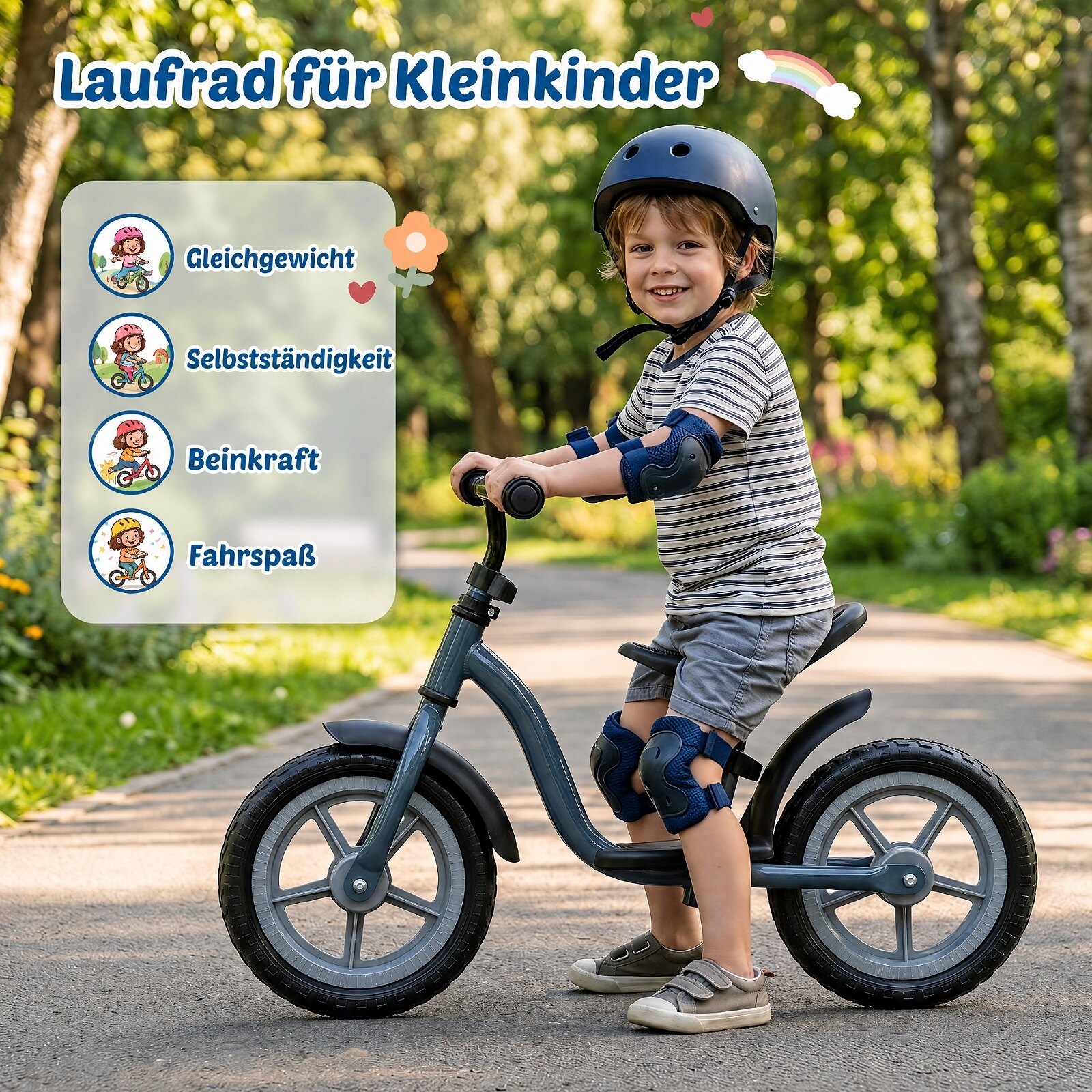 Laste tasakaaluratas mitmeotstarbelise sadula ja lenkstangiga lastele alates 3. eluaastast, sinine
