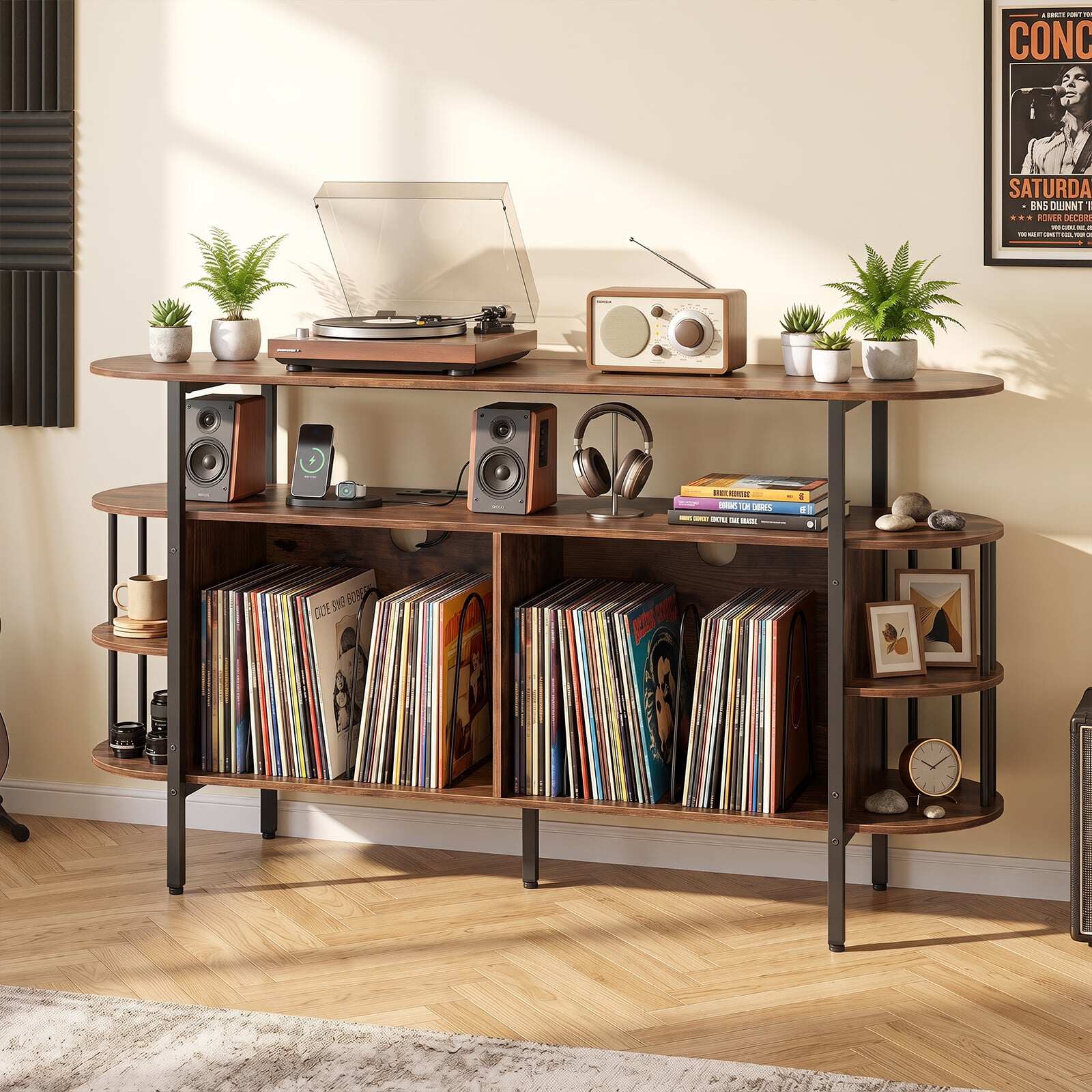 Pöördlaua alus laadimisjaama ja värviliste LED-tuledega 140 x 40 x 76 cm Rustikaalne pruun