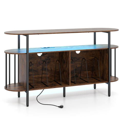 Pöördlaua alus laadimisjaama ja värviliste LED-tuledega 140 x 40 x 76 cm Rustikaalne pruun