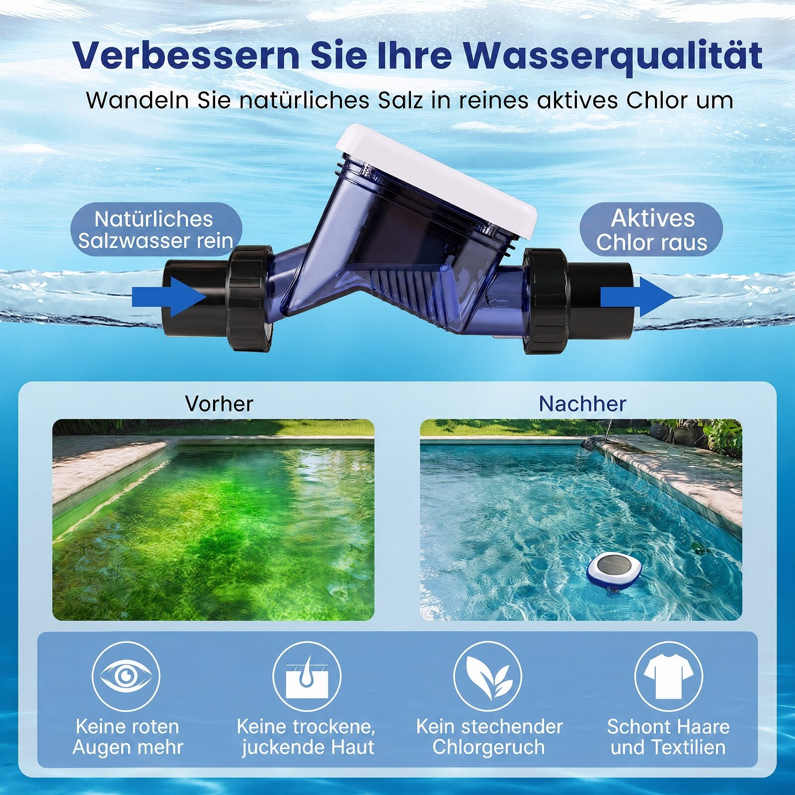 Basseini soolaklorinaator soolase vee elektrolüüsi, taimeri ja isepuhastuva elektrolüüsiseadmega basseinidele