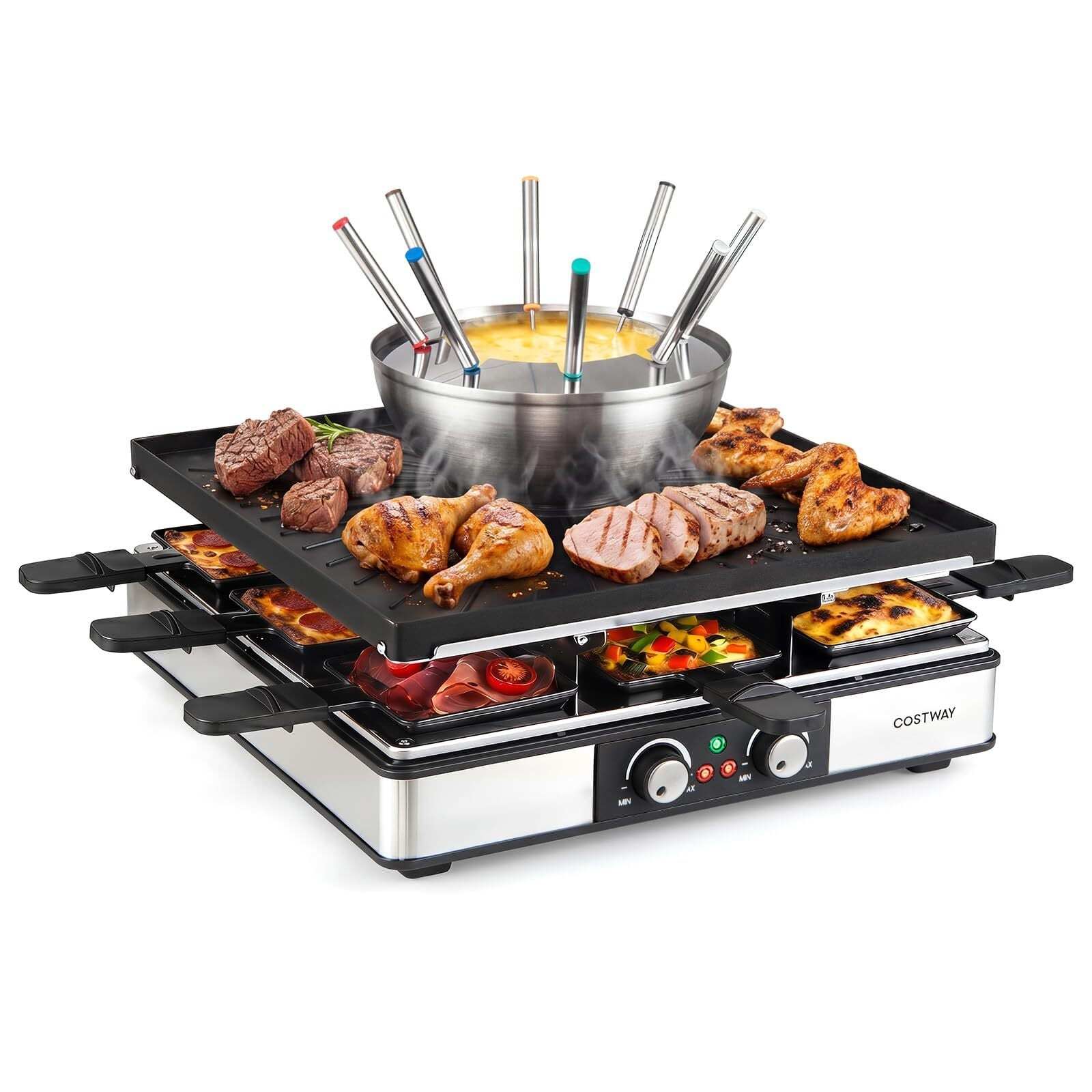 Grill raclette elettrico con set fonduta 2200W