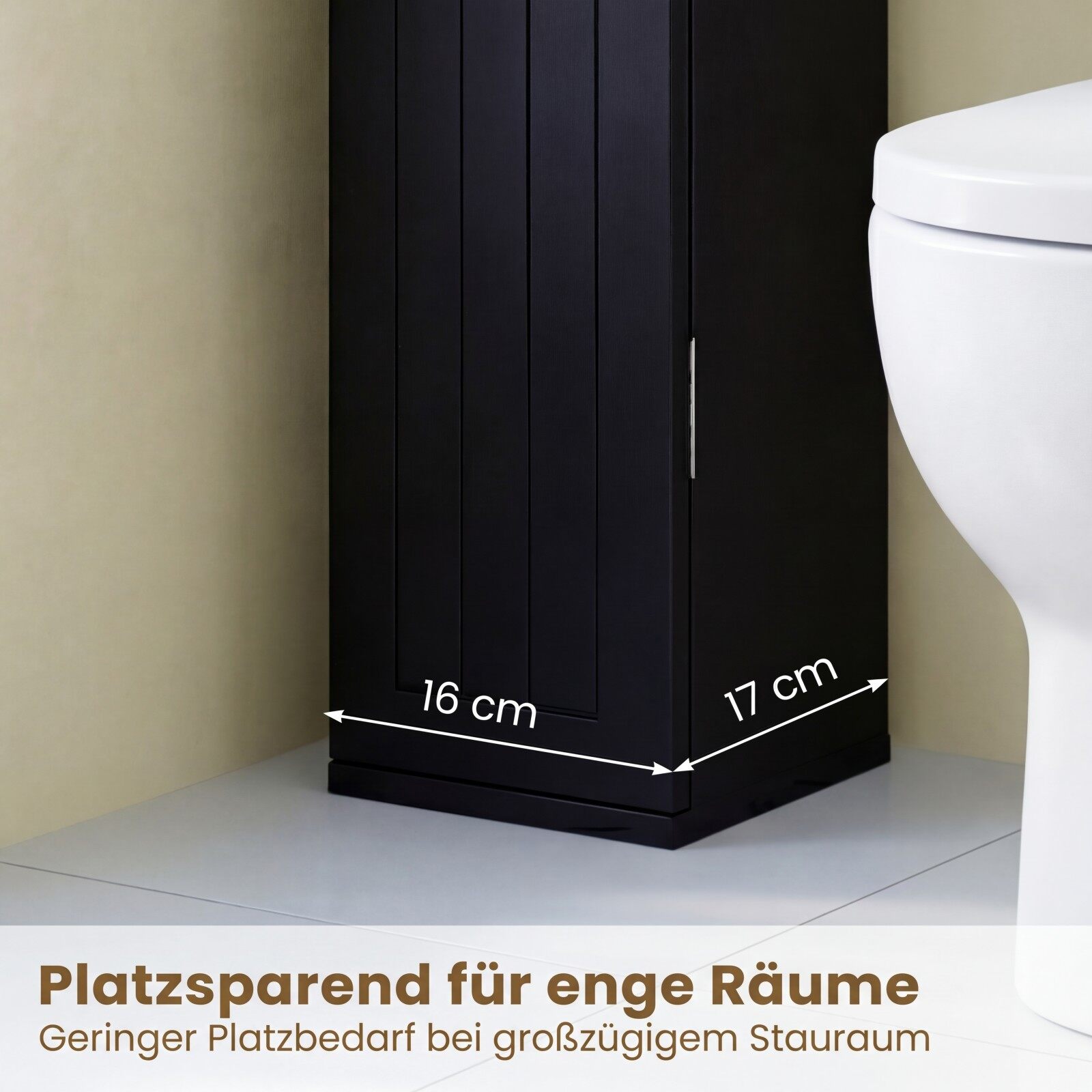 Kitsas vannitoakapp 3 eemaldatava riiuliga, 16 cm lai, must
