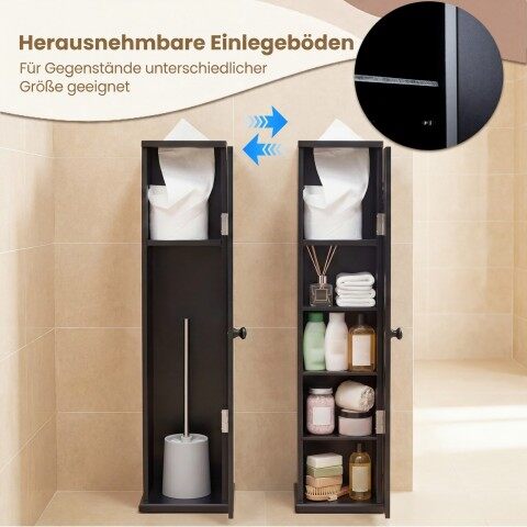 Kitsas vannitoakapp 3 eemaldatava riiuliga, 16 cm lai, must