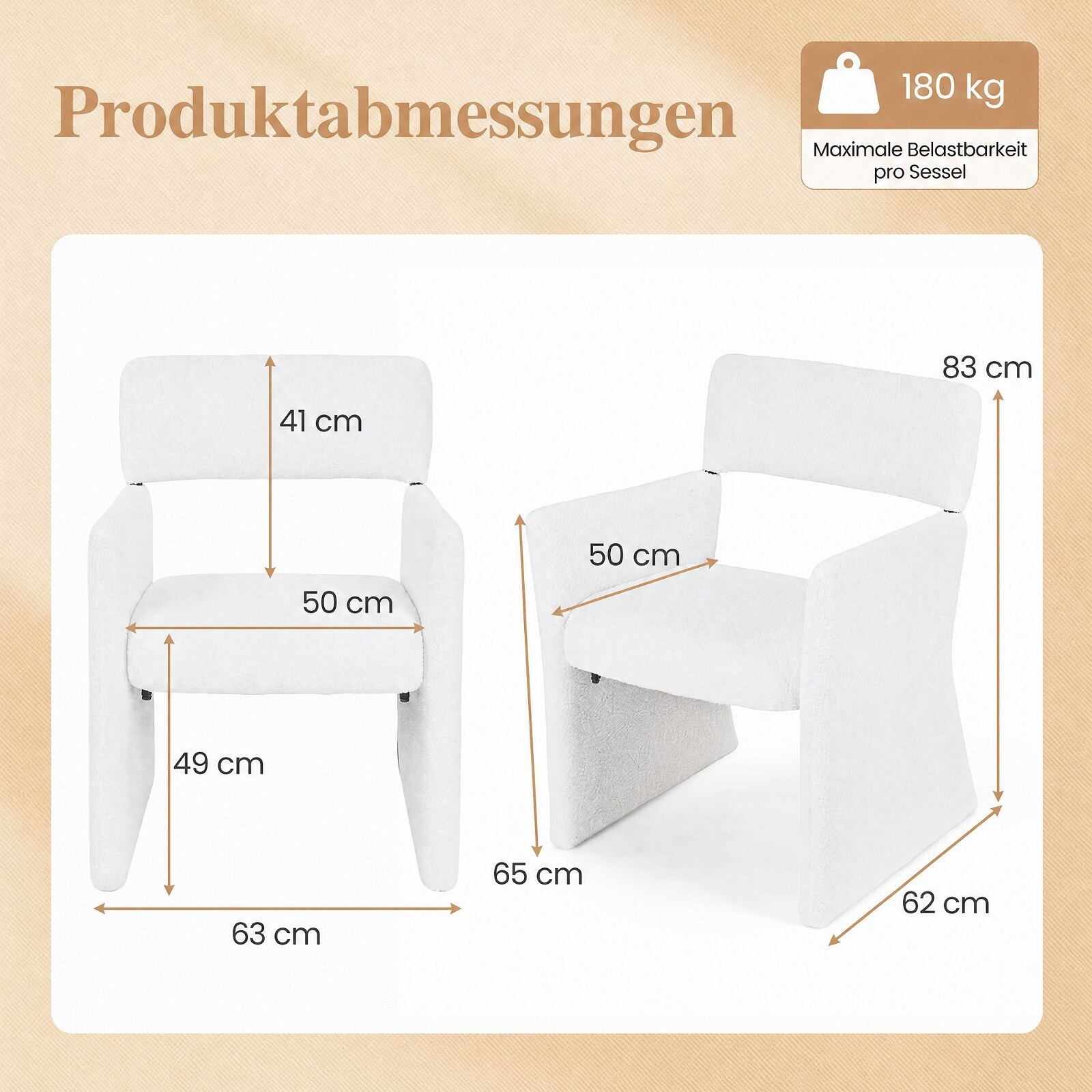 2 polsterdatud tugitooli/lugemistooli komplekt hingava kattega, 63 x 62 x 83 cm, valge