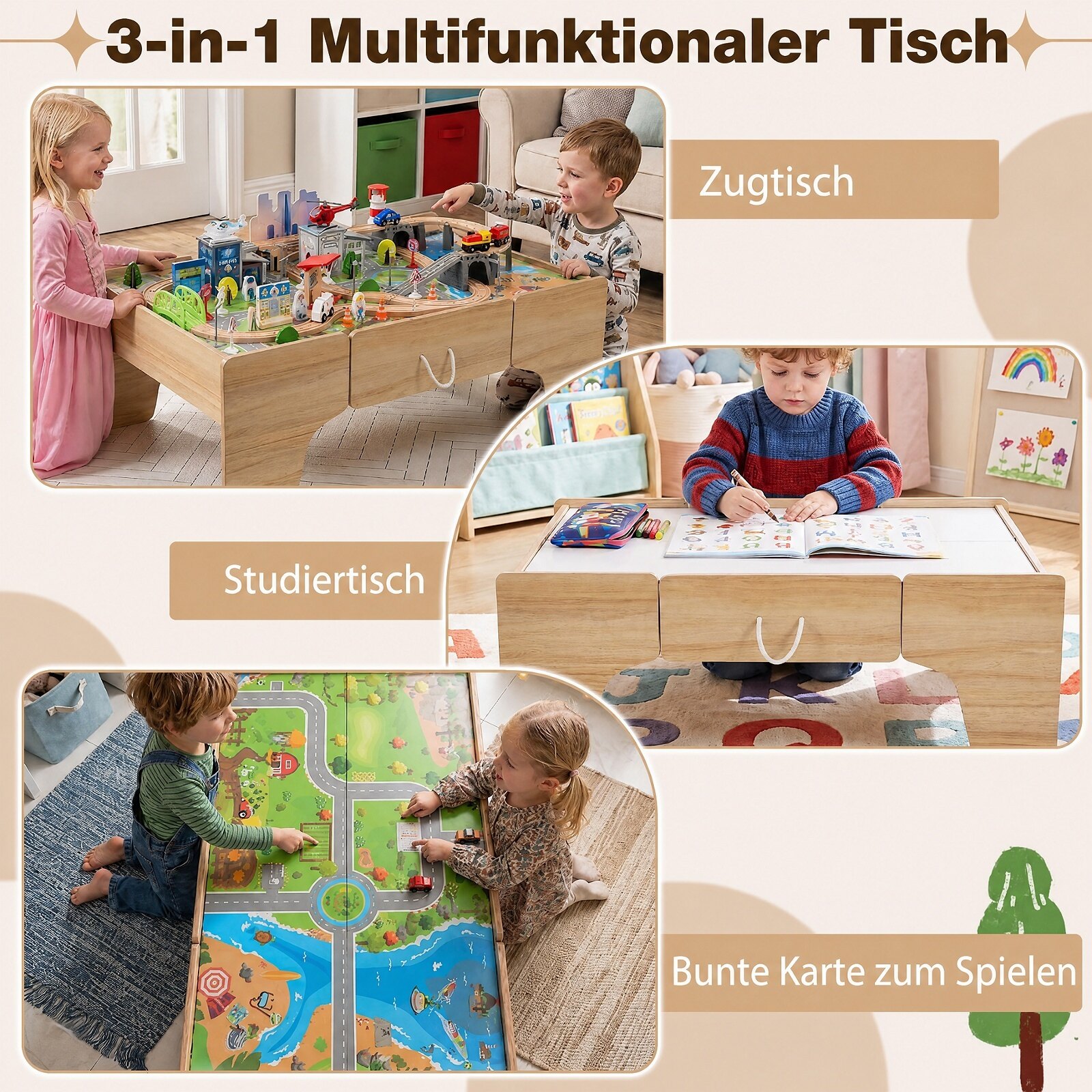 110-Piece Wooden Train Table for Toddlers 3+ Years Old