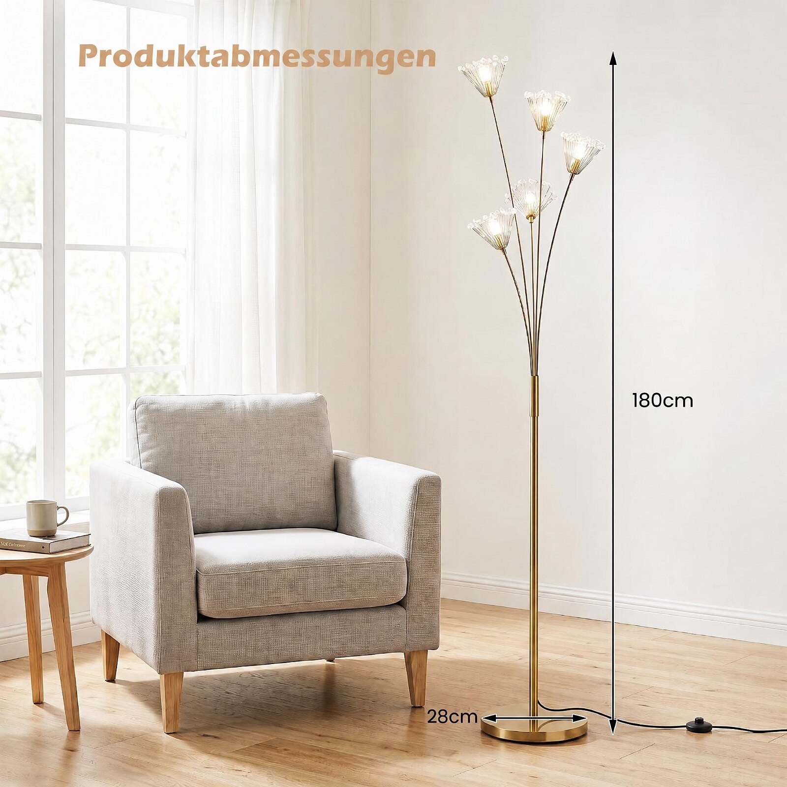 Võilillekujuline põrandalamp, moodne põrandalamp, dekoratiivne põrandalamp metallraamiga, 28 x 180 cm