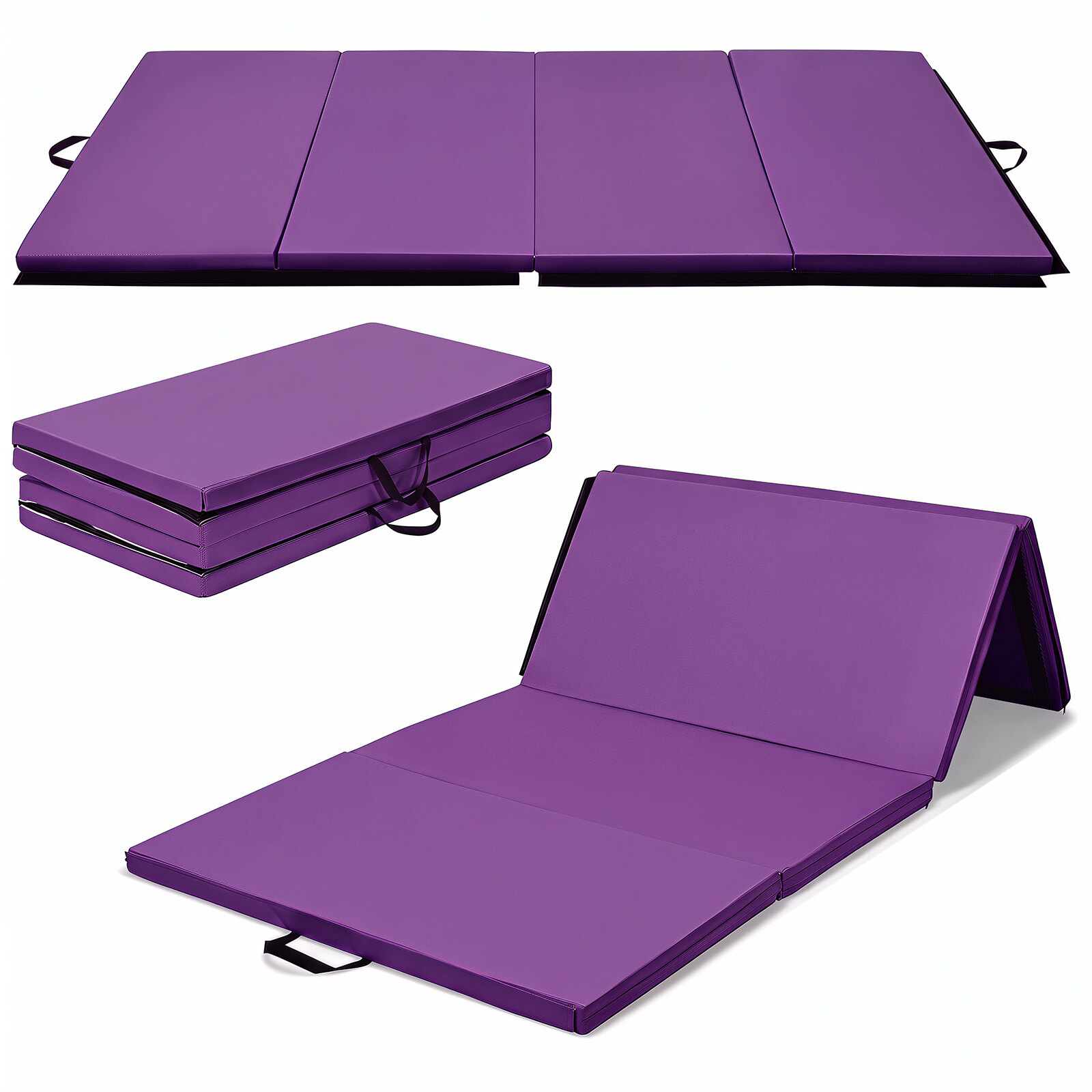 Pehme maandumismatt 240 x 120 x 5 cm joogamatt takjapaelaga ja kahe kandekäepidemega, violetne