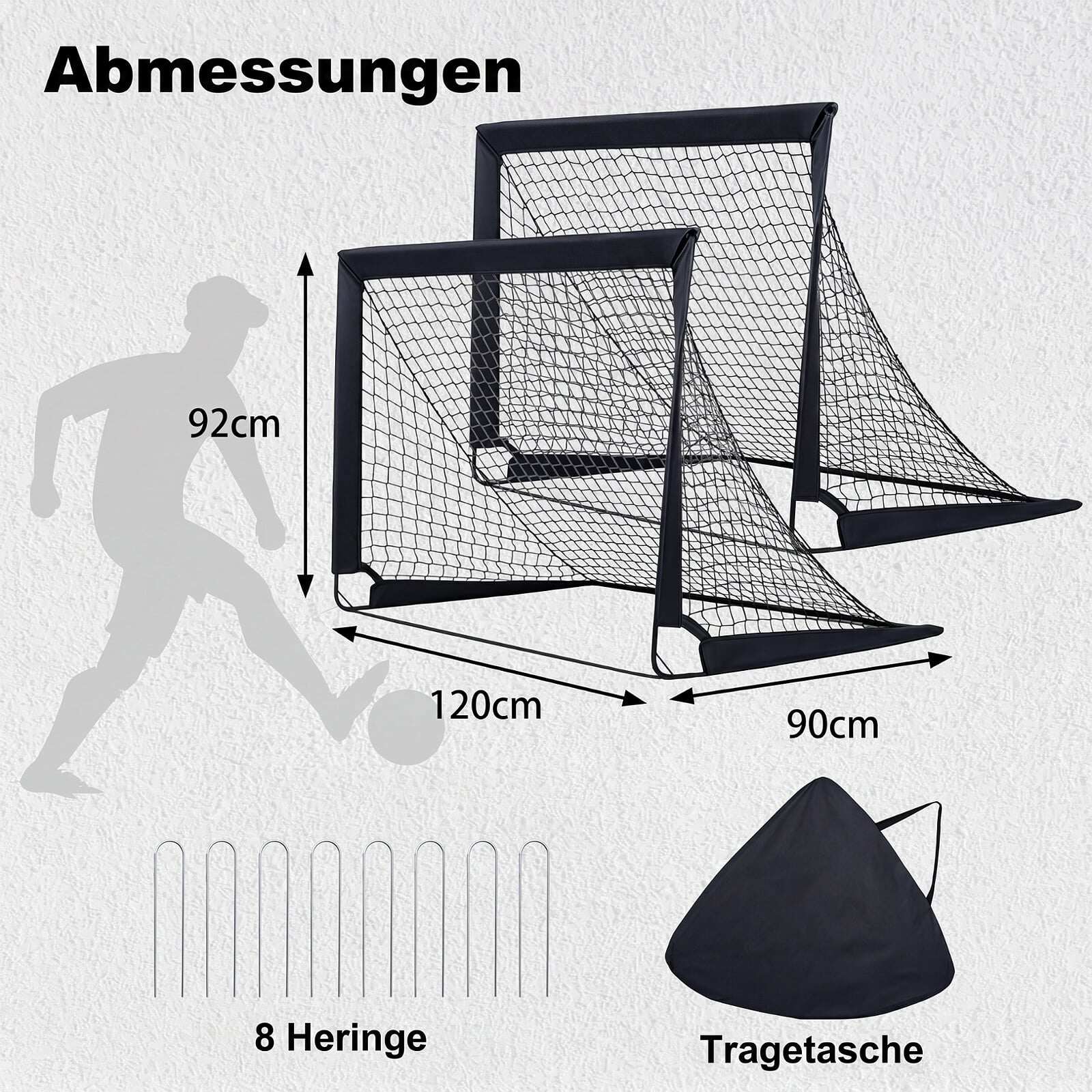 120 x 92 cm Set of 2 Pop Up Football Nets with Carry Bag and 8 Ground Stakes