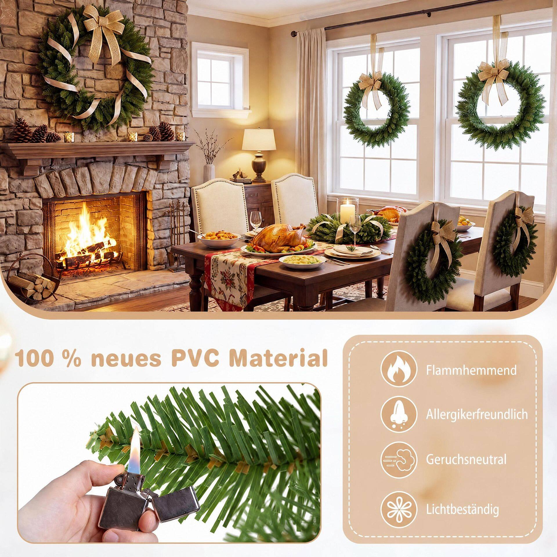 Set of 6 Artificial Christmas Wreaths Unlit Greenery Decoration for Holiday