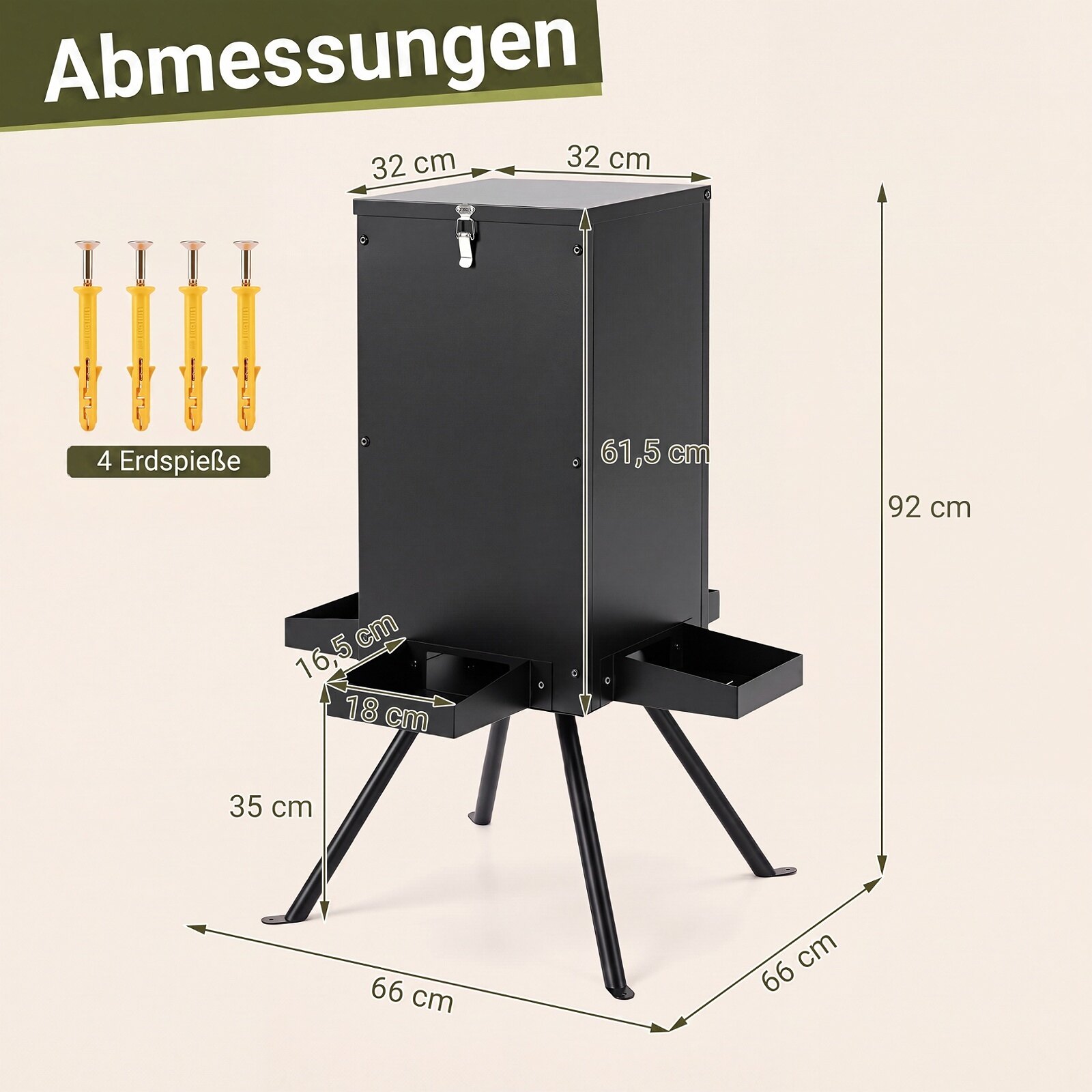 40,8 kg gravitatsiooniline hirvesöötja 4 söötmisaluse ja 4-jalase alusega - must