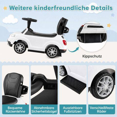 Litsentseeritud FIAT 2-ühes lükandkäepidemega auto - valge
