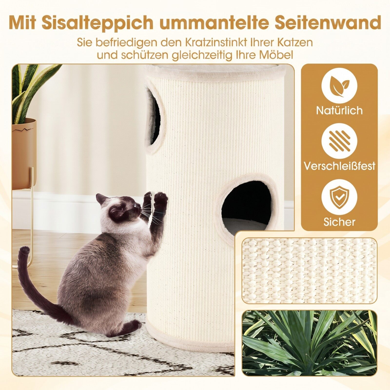Mitmetasandiline kassimaja sisalist kraapimisalusega - beež