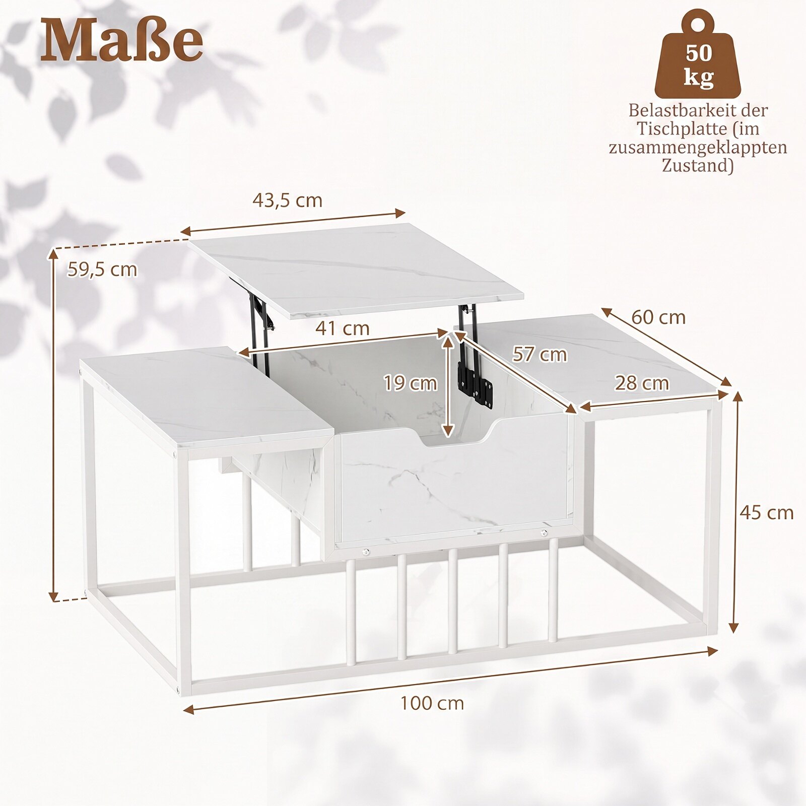 Accent Tea Table Lift Top with Storage for Office Reception or Home-White