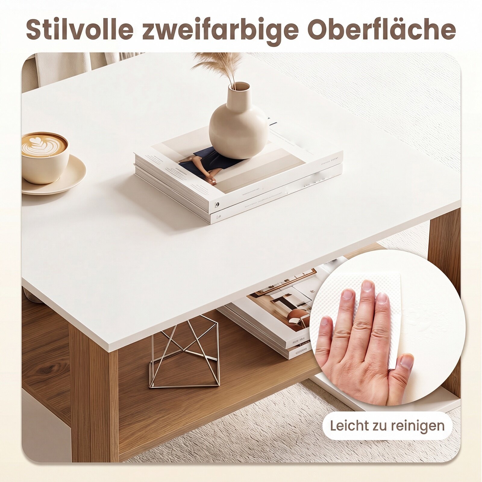 Modern Compact Center Table with Storage Shelf for Home or Office-White