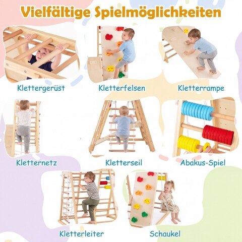 8-ühes kokkupandav siseruumides kasutatav džunglijõusaal lastele kiige ja rööbastega - naturaalne