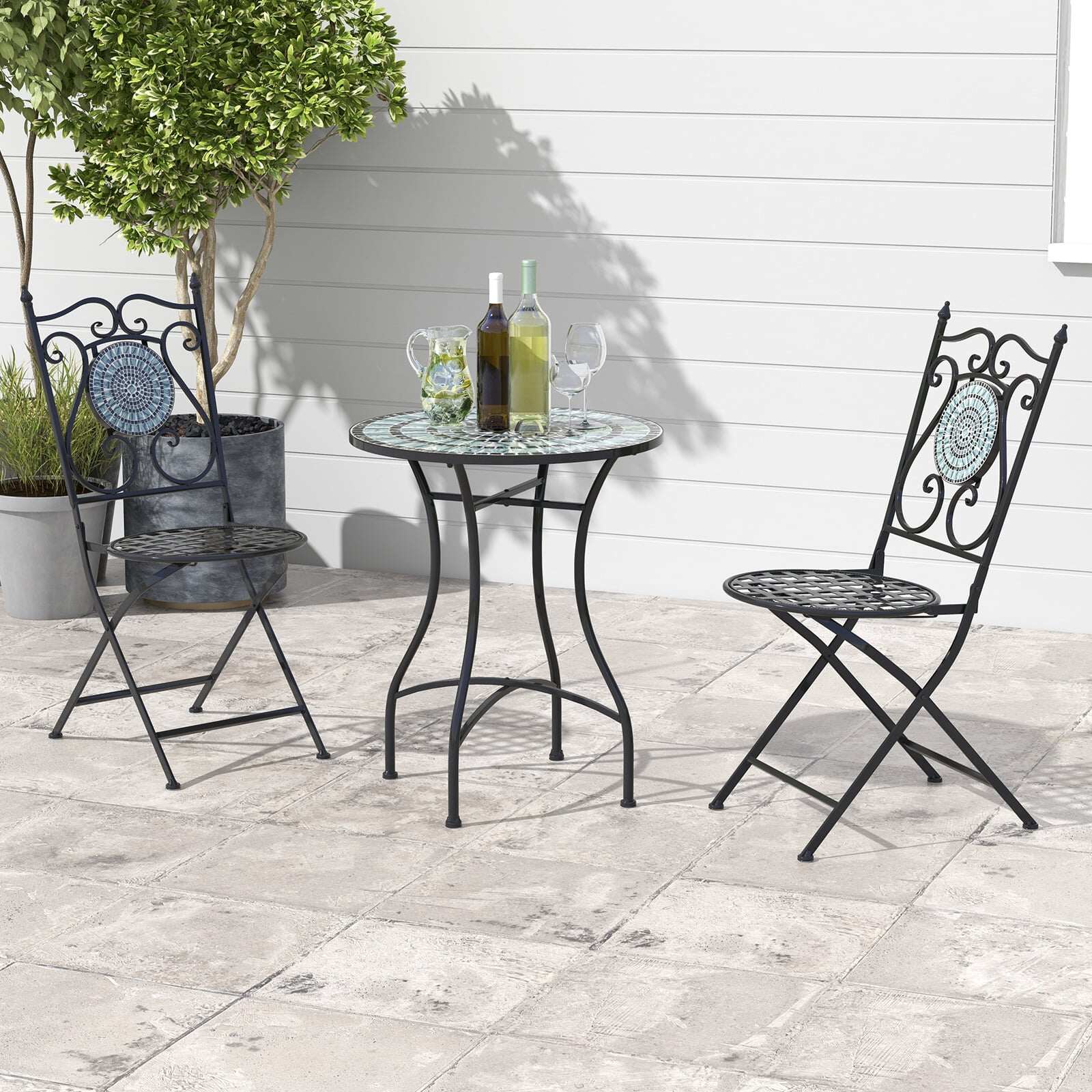 24 Inch Patio Bistro Table with Ceramic Tile Tabletop-Blue
