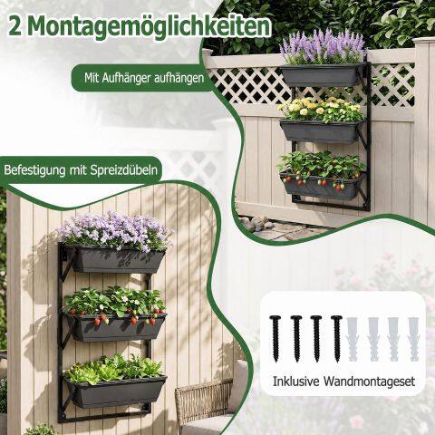 Terrassipiirde lillekastid reguleeritavate kronsteinidega ja 3-tasandilise disainiga verandale - mustad