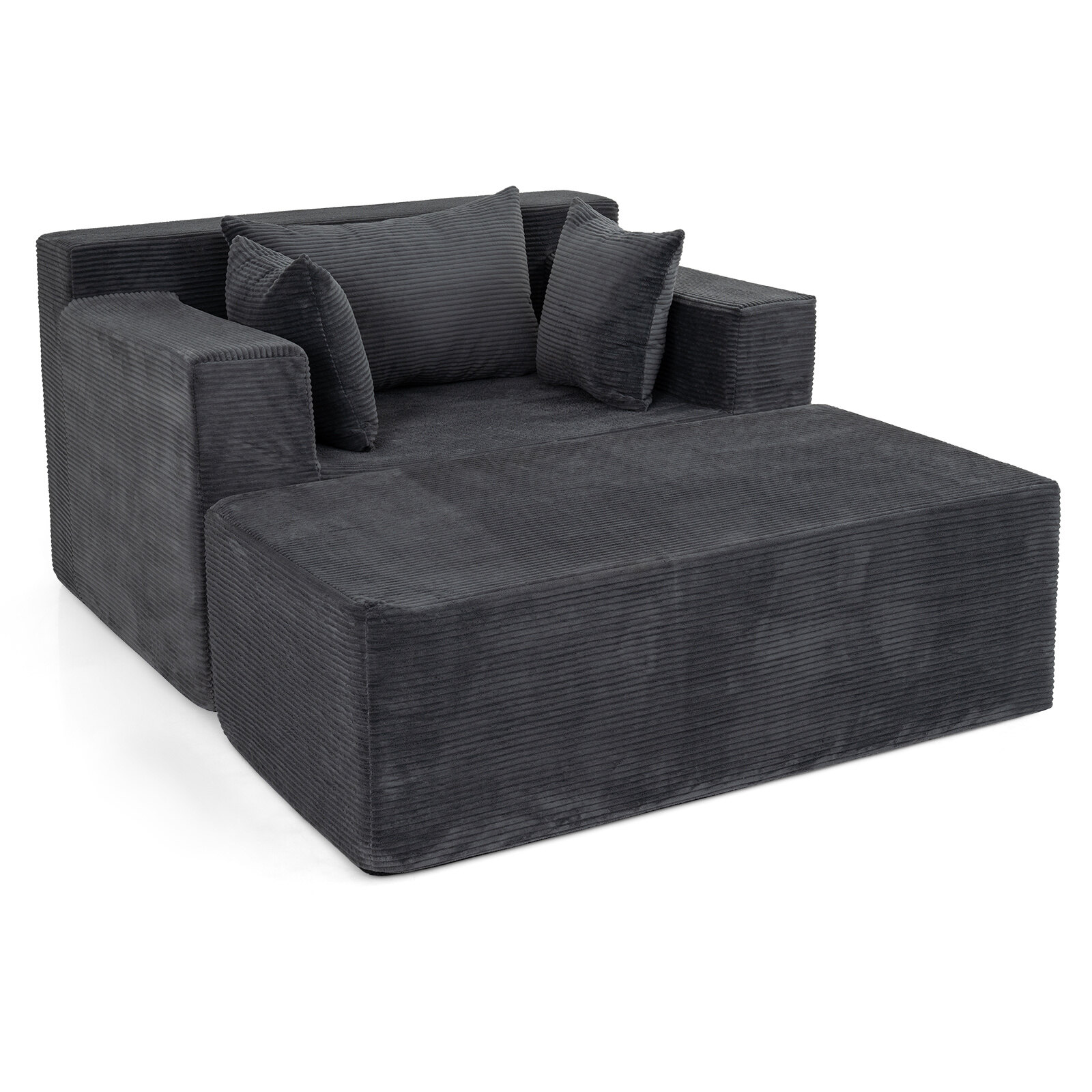 Single Foam Sofa with Ottoman Boneless Floor Lounge Chair with Pillows-Grey