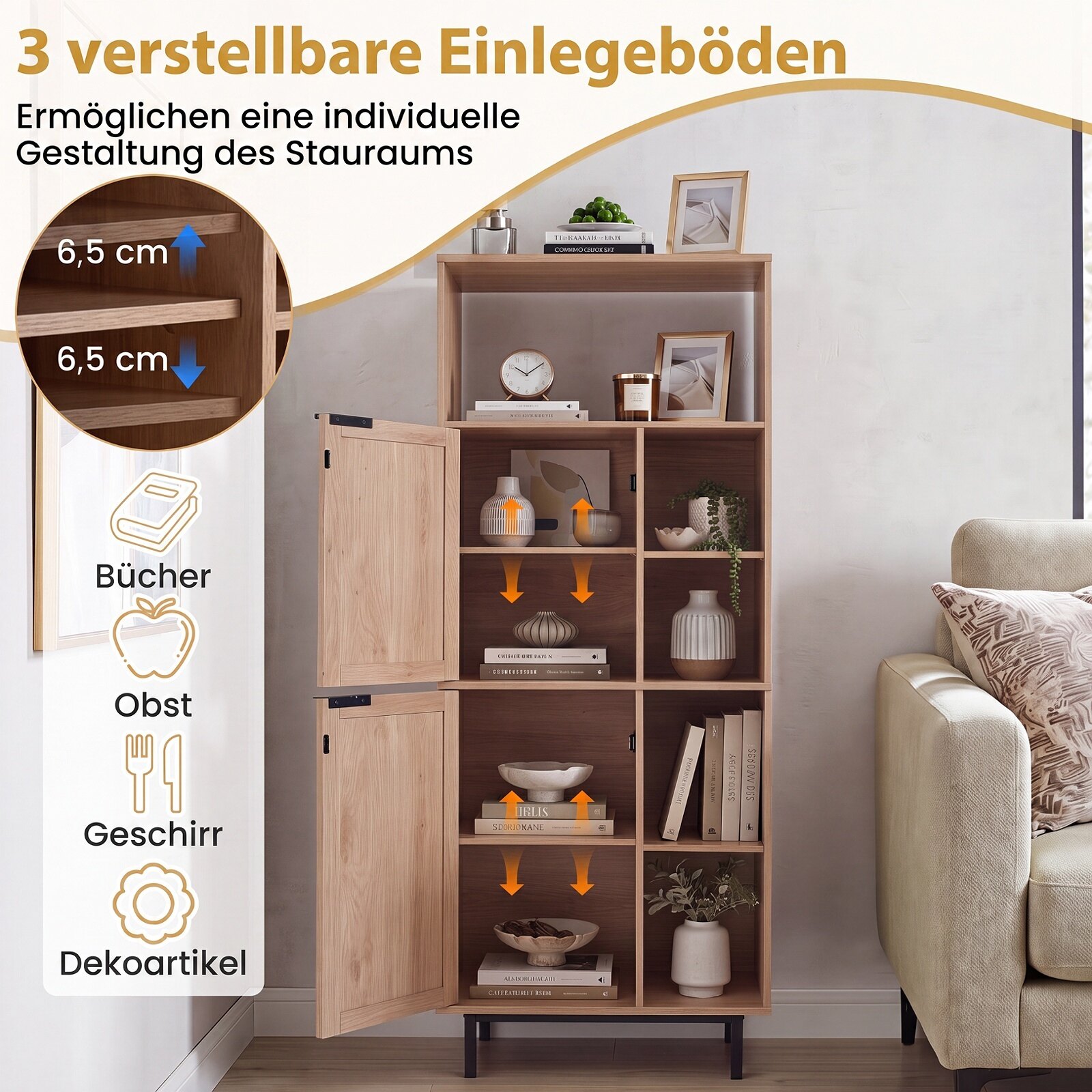 Hoiukapp kahe rotangist ukse ja viie sektsiooniga - naturaalne