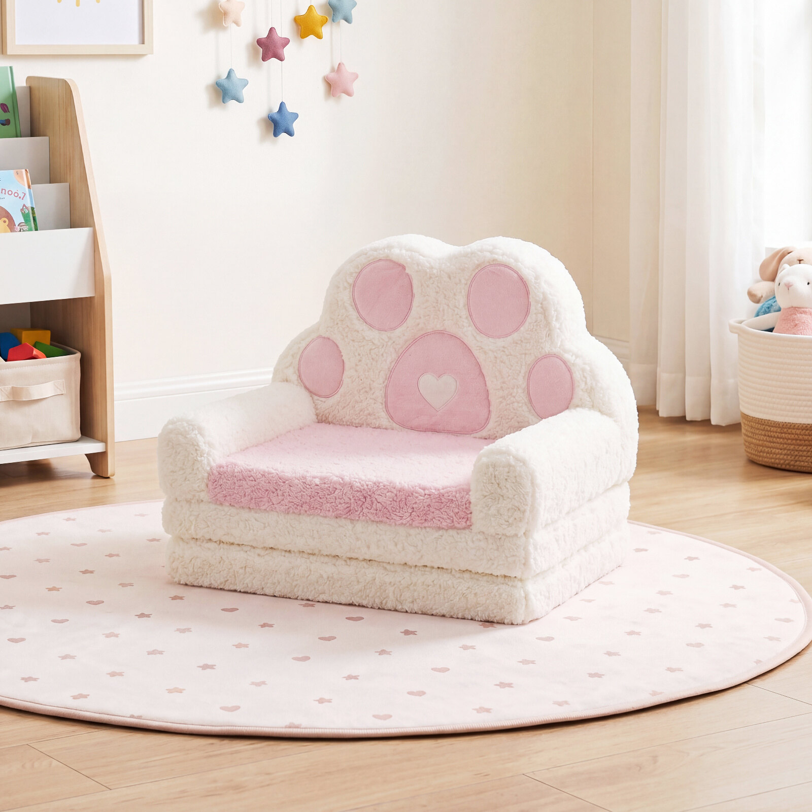 2-in-1 Convertible Kids Sofa to Lounger with Removable Cover-Pink 2-in-1 Convertible Kids Sofa to Lounger with Removable Cover-Pink