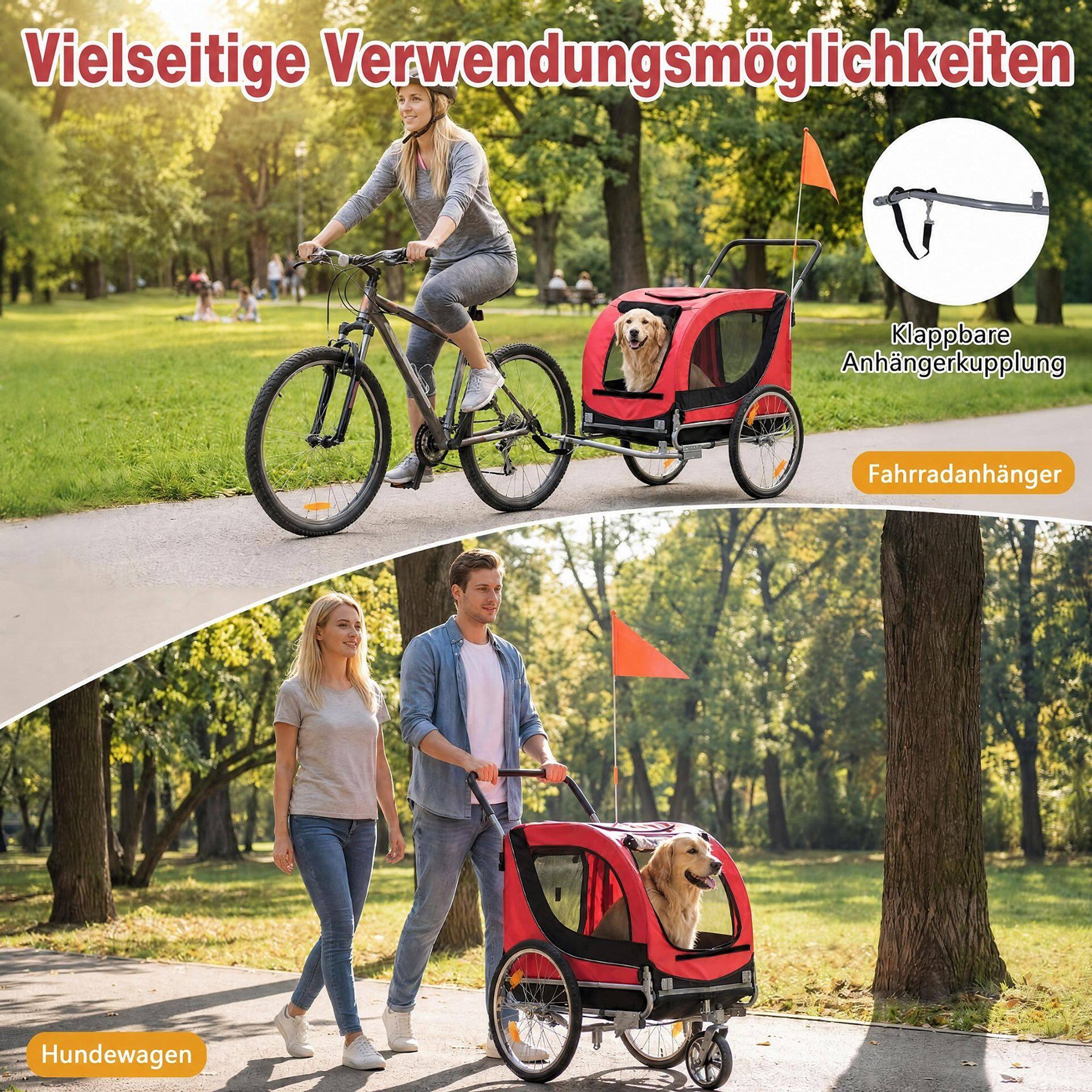 2-ühes koerahaagis universaalse jalgrattaühendusega - punane