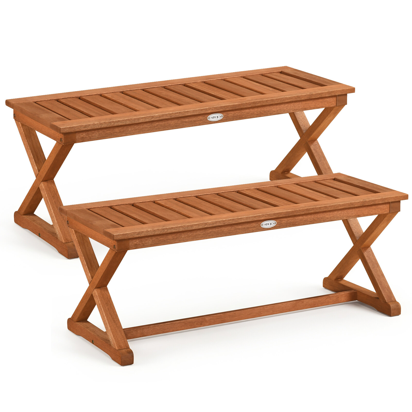 Kahekohaline 112 cm täispuidust aiapink liistudega istmega terrassile, pargile, rõdule – 2 osa