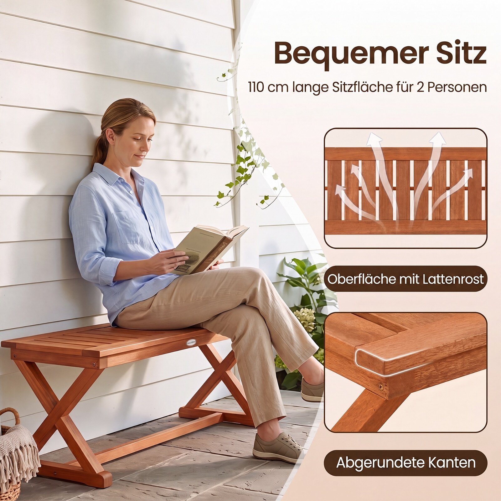Kahekohaline 112 cm täispuidust aiapink liistudega istmega terrassile, pargile, rõdule – 2 osa