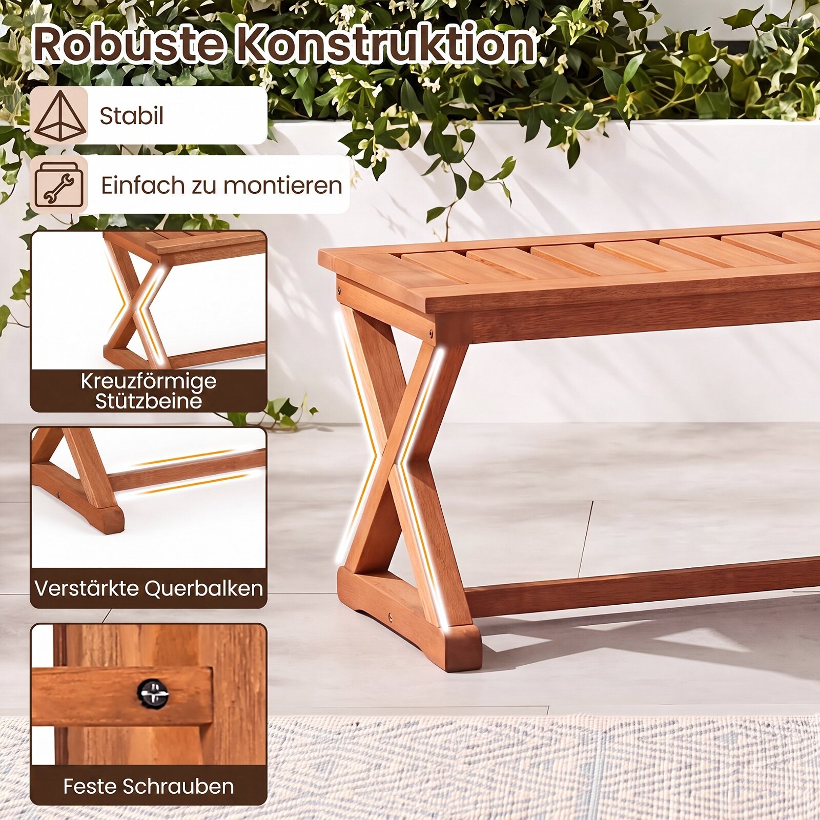 Kahekohaline 112 cm täispuidust aiapink liistudega istmega terrassile, pargile, rõdule – 1 tk