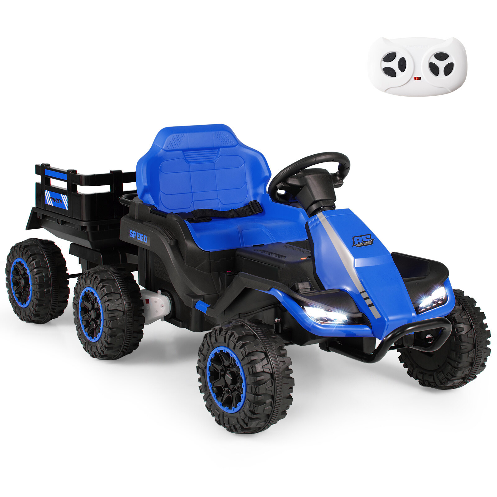 24 V elektritraktor lastele alates 3. eluaastast, lastetraktor 2,4 GHz kaugjuhtimispuldiga, sinine