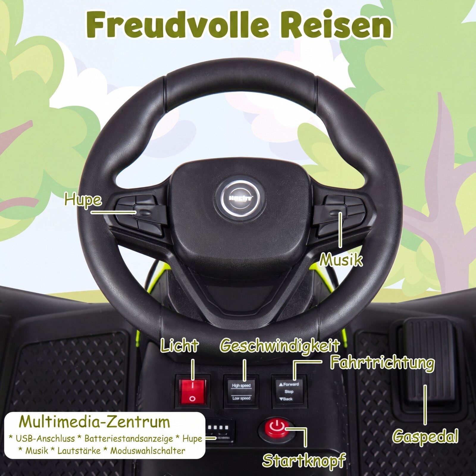 24 V elektritraktor lastele alates 3. eluaastast, lastetraktor 2,4 GHz kaugjuhtimispuldiga, roheline