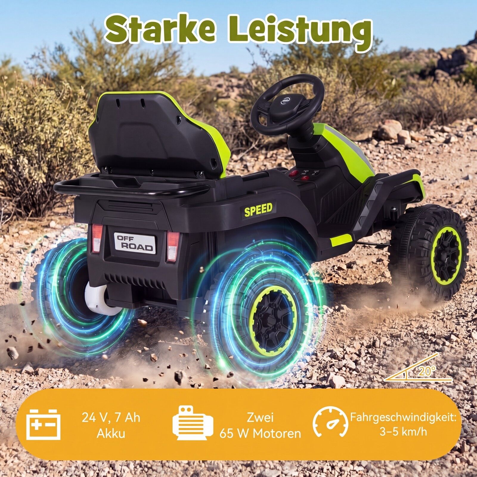 24 V elektritraktor lastele alates 3. eluaastast, lastetraktor 2,4 GHz kaugjuhtimispuldiga, roheline