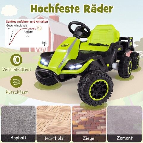 24 V elektritraktor lastele alates 3. eluaastast, lastetraktor 2,4 GHz kaugjuhtimispuldiga, roheline