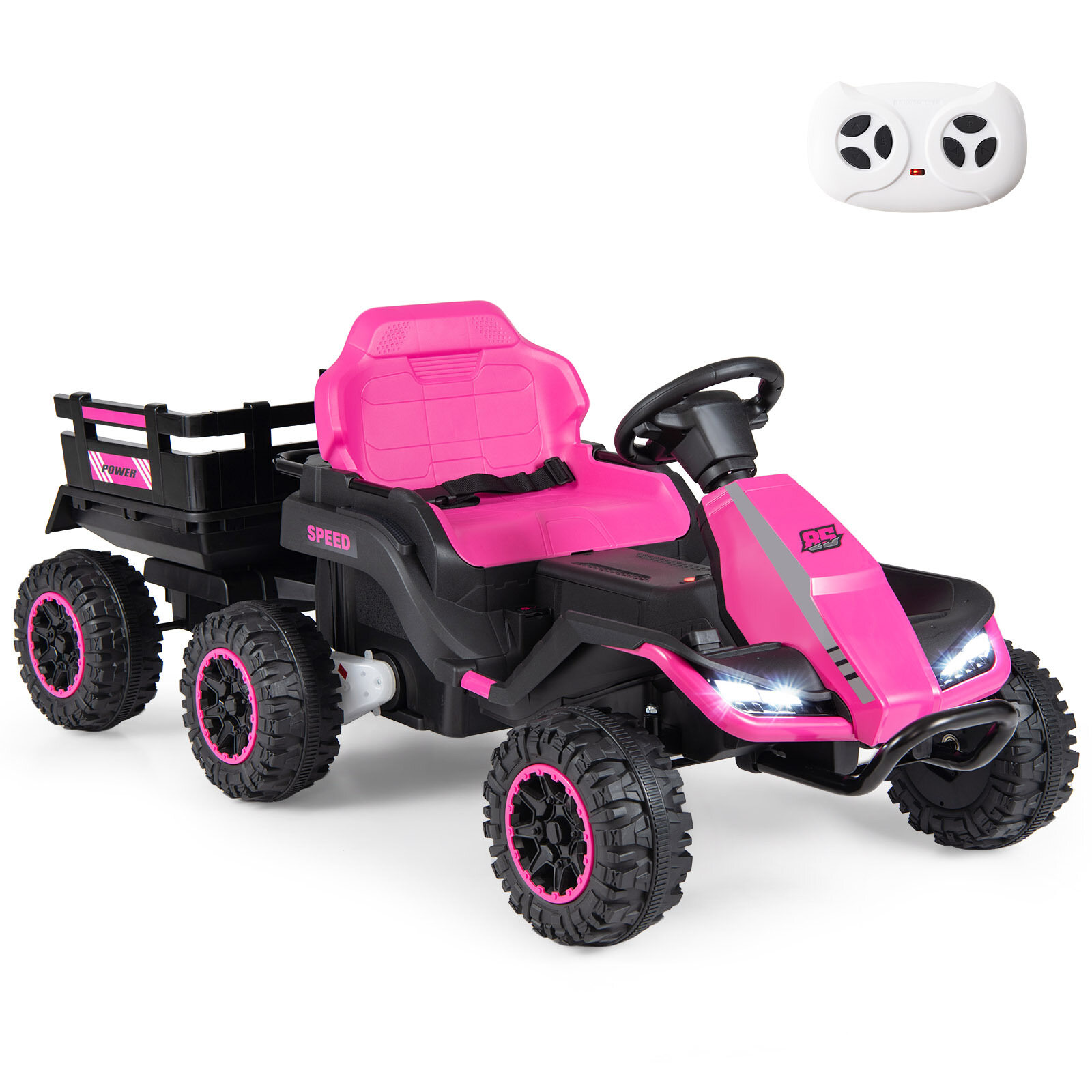 24 V elektritraktor lastele alates 3. eluaastast, lastetraktor 2,4 GHz kaugjuhtimispuldiga, roosa