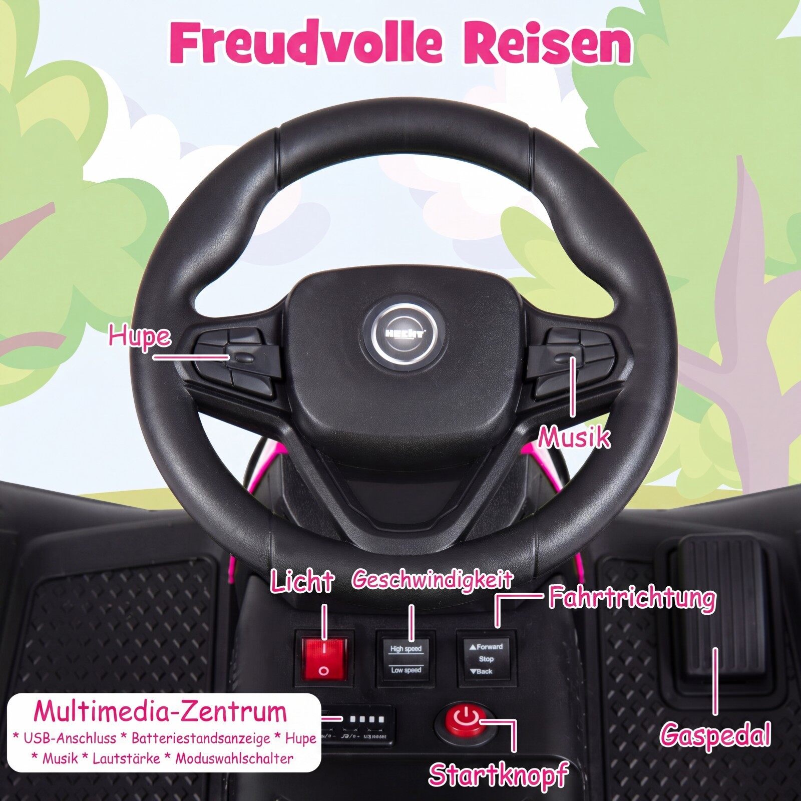 24 V elektritraktor lastele alates 3. eluaastast, lastetraktor 2,4 GHz kaugjuhtimispuldiga, roosa