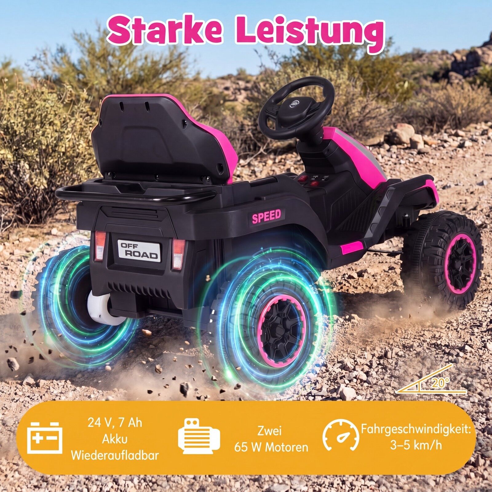 24 V elektritraktor lastele alates 3. eluaastast, lastetraktor 2,4 GHz kaugjuhtimispuldiga, roosa