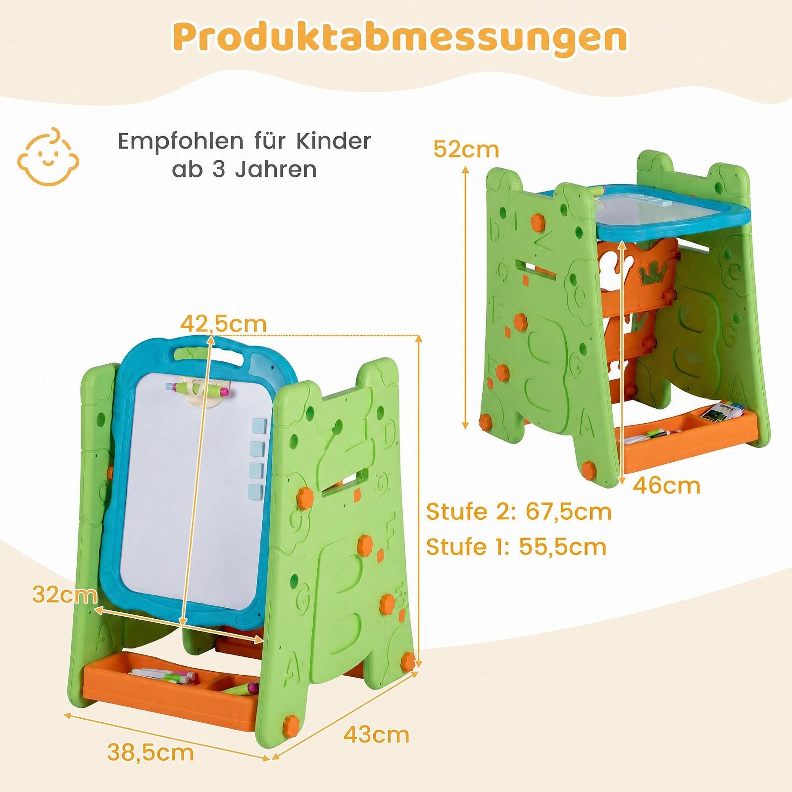 3 in 1 Art Easel for Kids with Double Sided Magnetic Board-Green 3 in 1 Art Easel for Kids with Double Sided Magnetic Board-Green