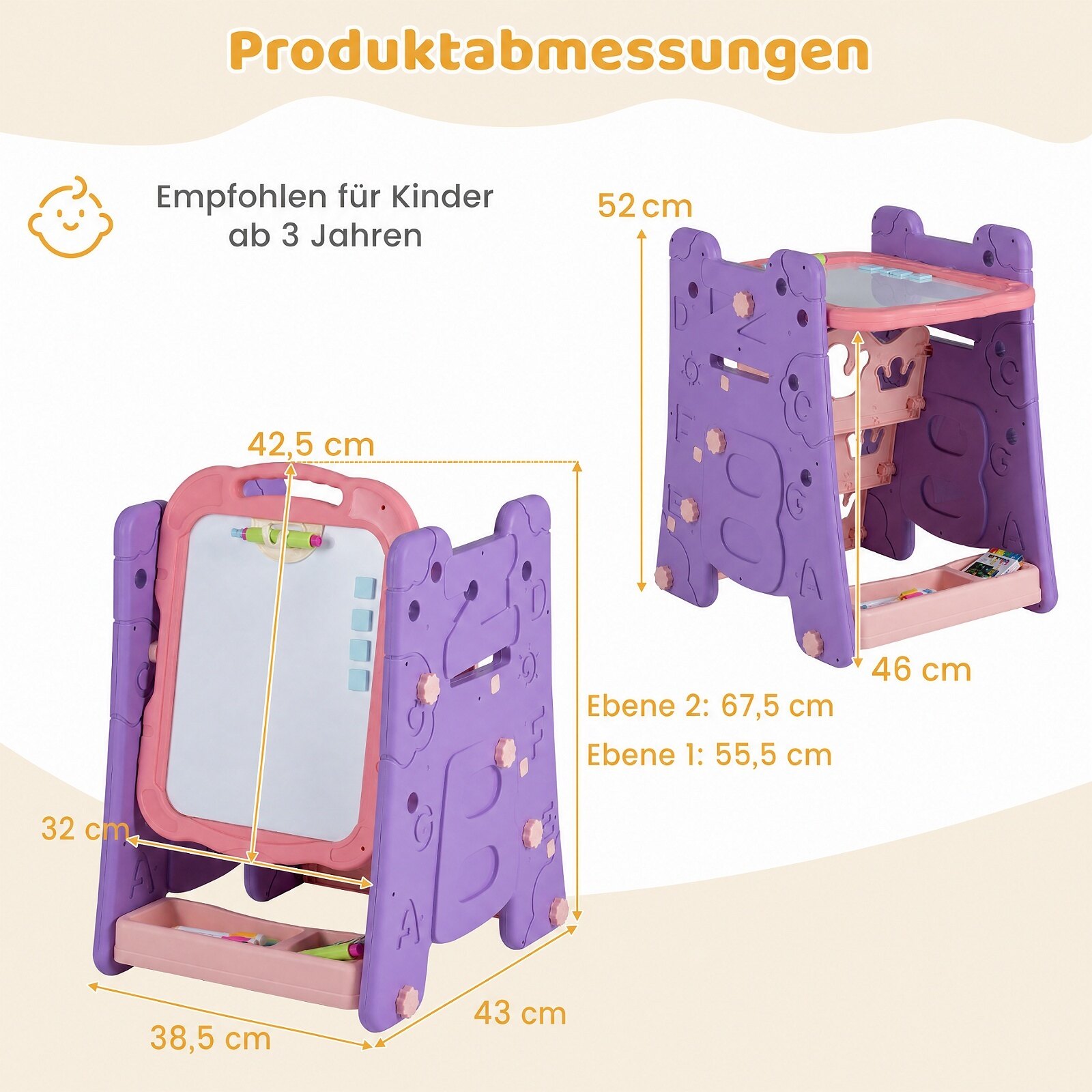 3-ühes kunstimolbert lastele kahepoolse magnetilise tahvliga - roosa
