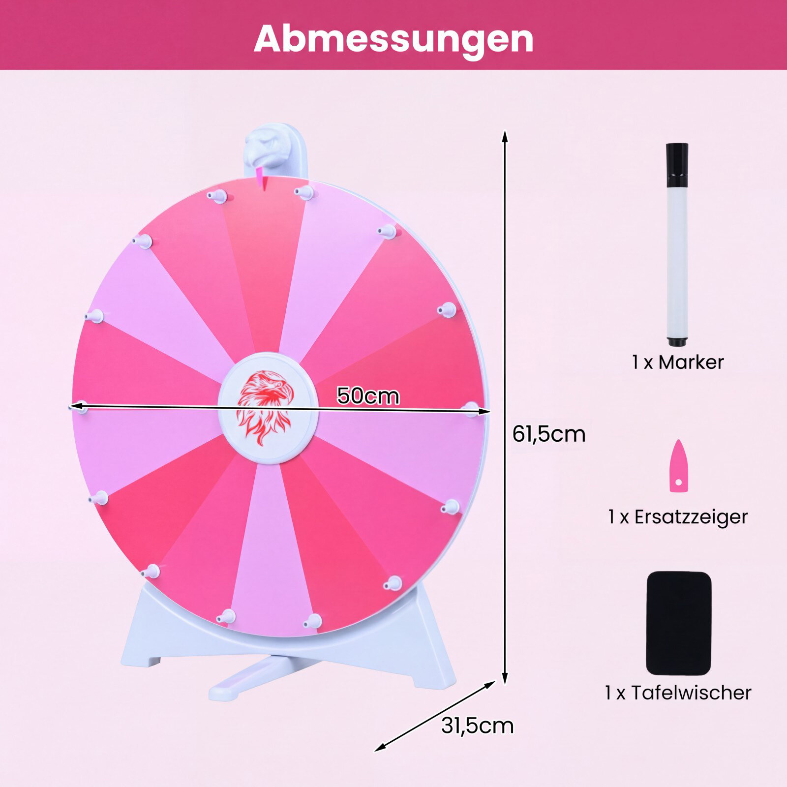51 cm 14 pesaga keerlev ratas tahvlimarkeriga auhindade jaoks - roosa