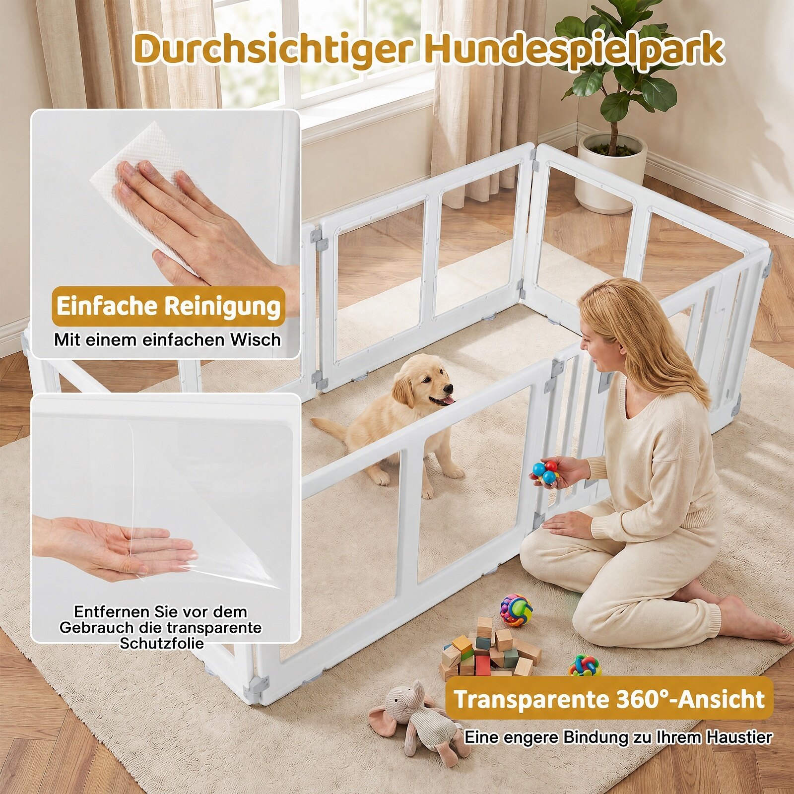 Clear Plastic Dog Playpen with Secure Locking Door-6 Panel