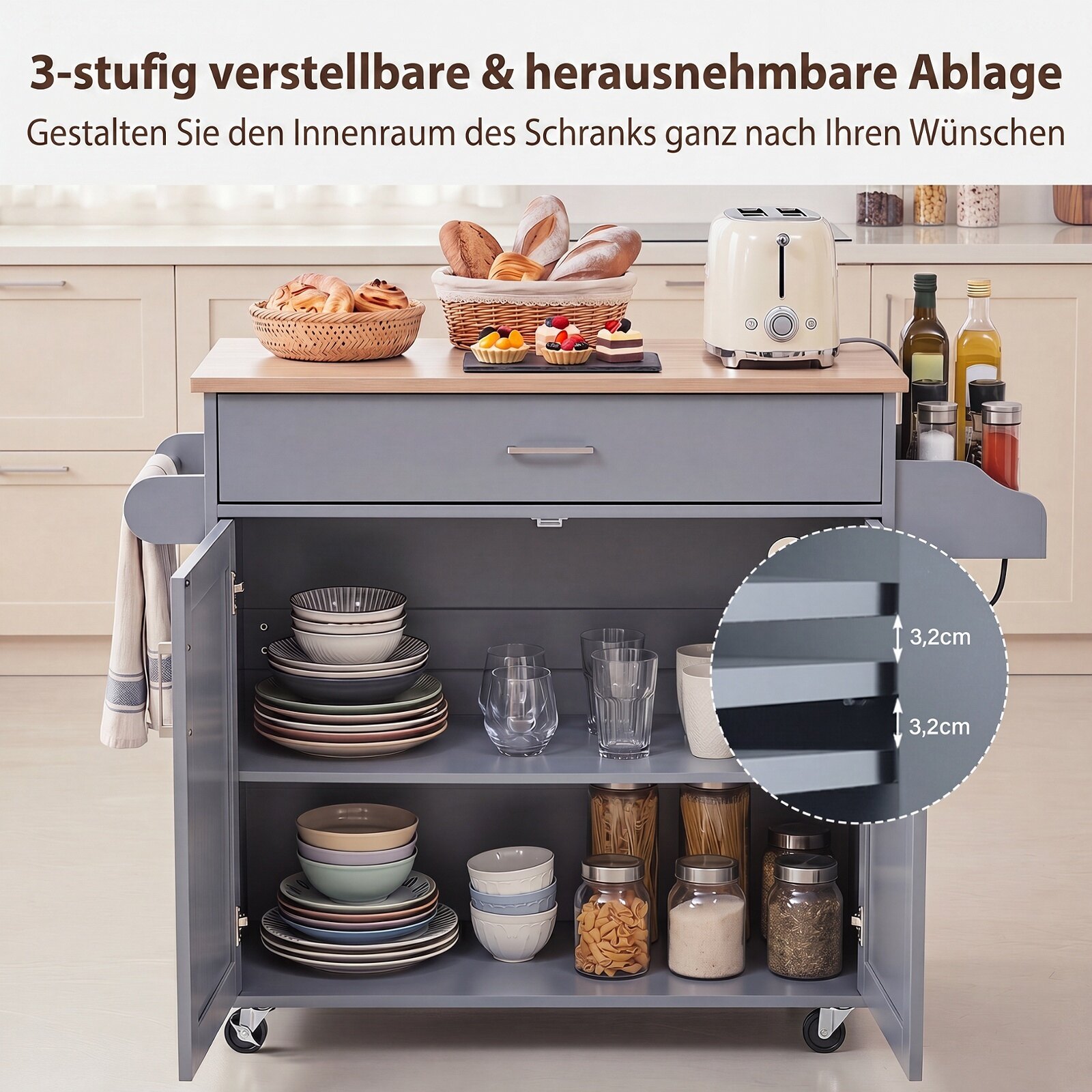 Köögikäru käterätikuivati, maitseaineteriiuli, sahtli ja pistikupesaga, ratastel köögikapp, hall